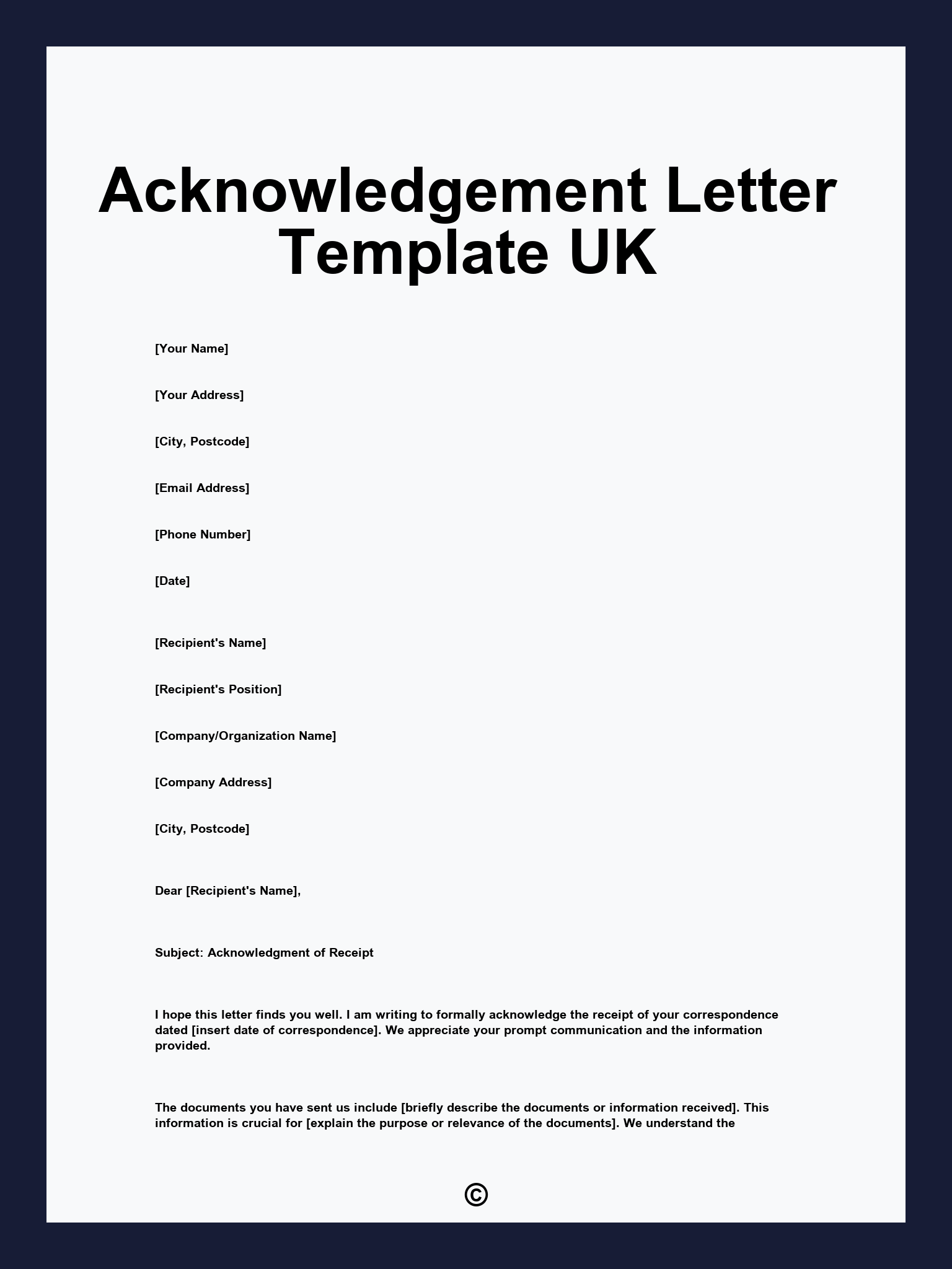 Acknowledgement Letter Template UK
