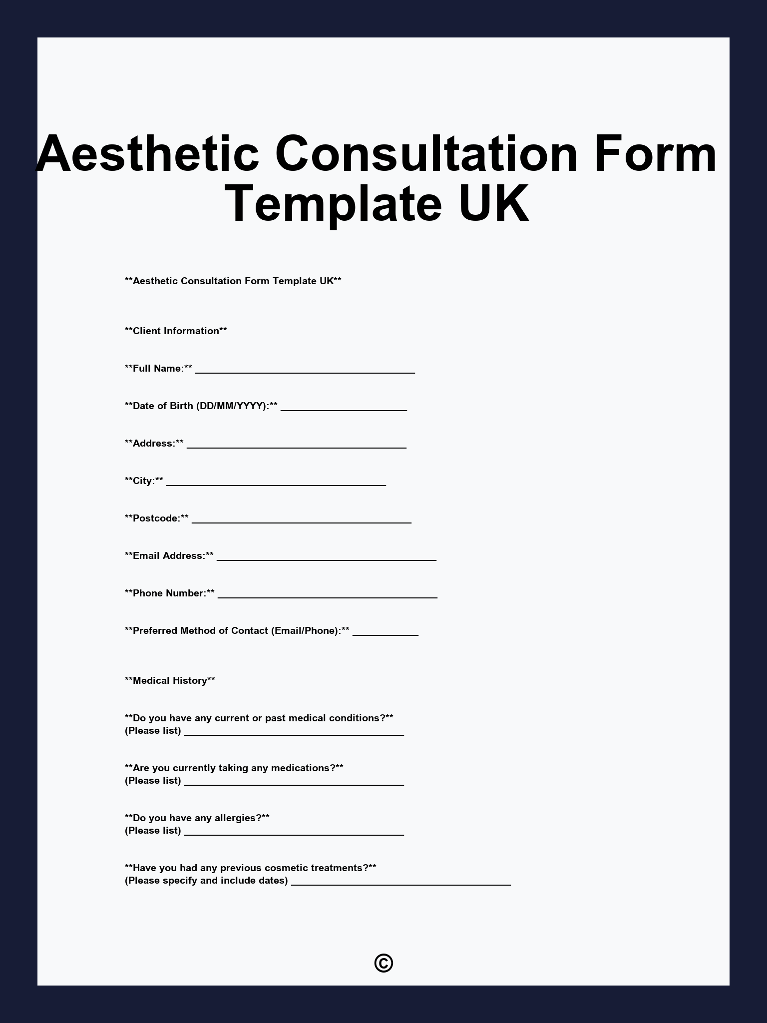 Aesthetic Consultation Form Template UK