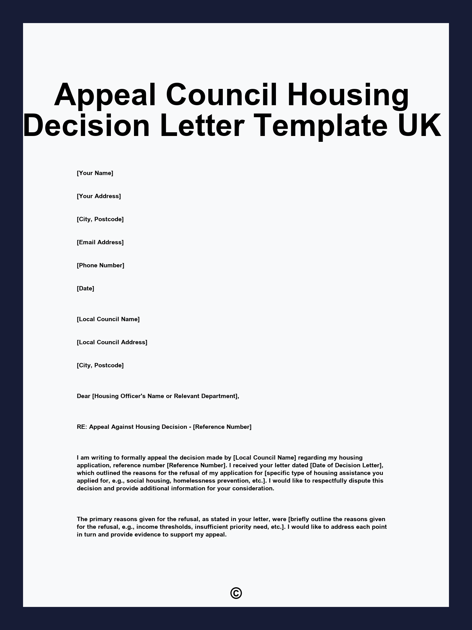 Appeal Council Housing Decision Letter Template UK