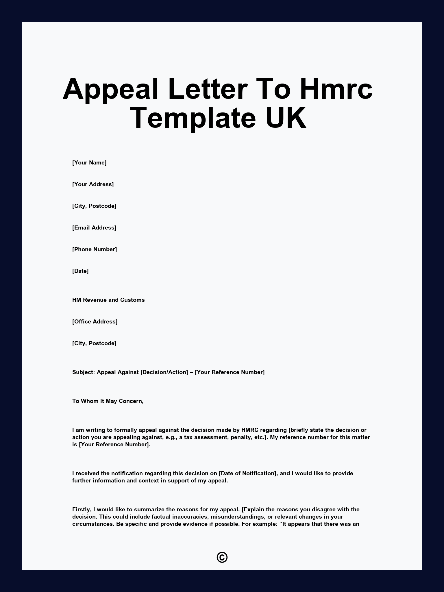 Appeal Letter To Hmrc Template UK