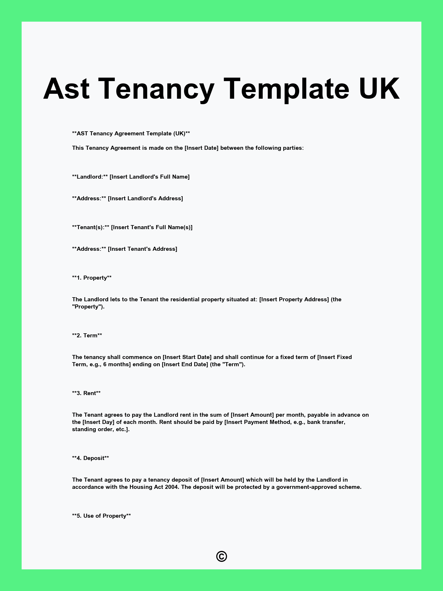 Ast Tenancy Template UK