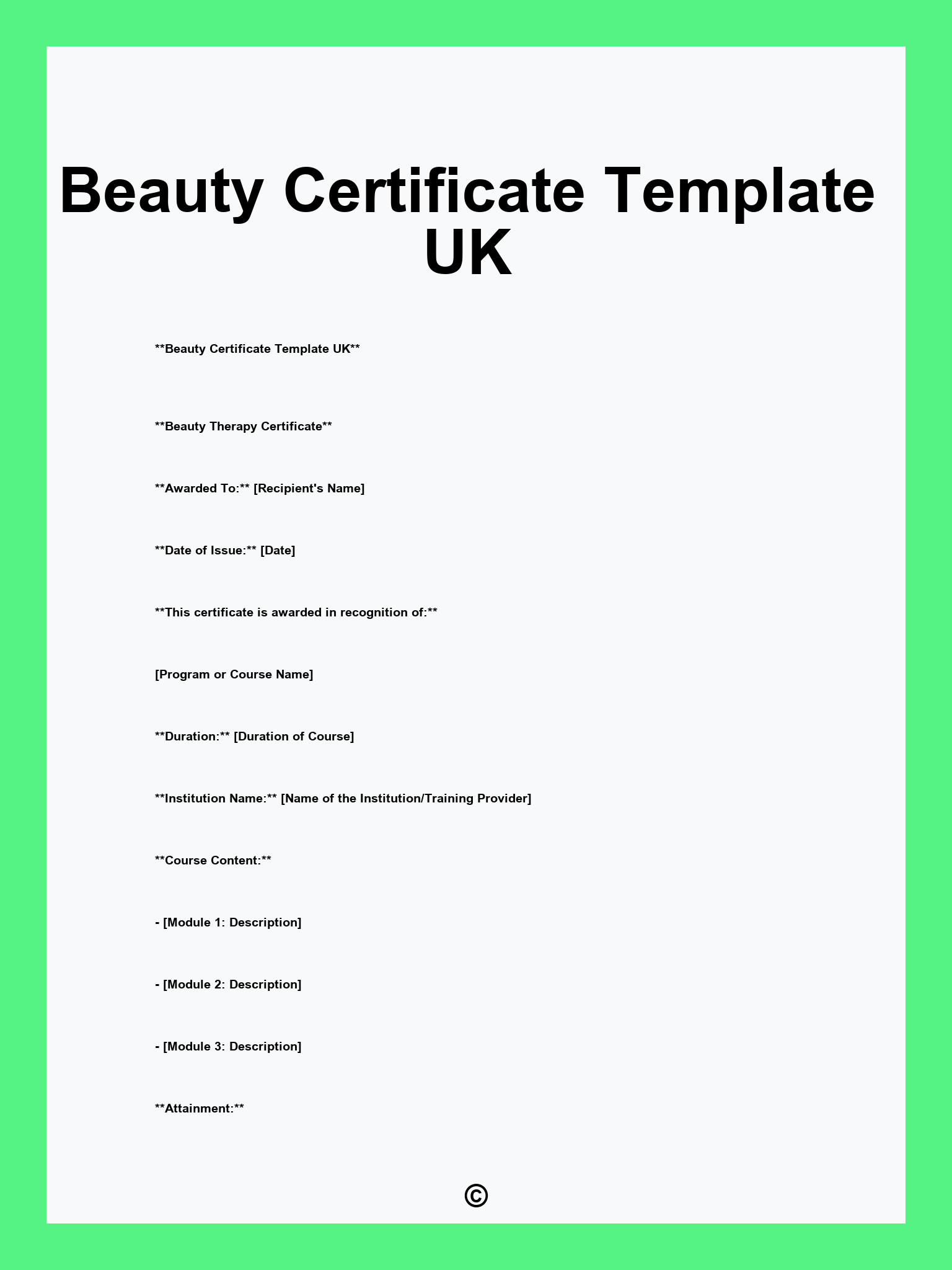 Beauty Certificate Template UK