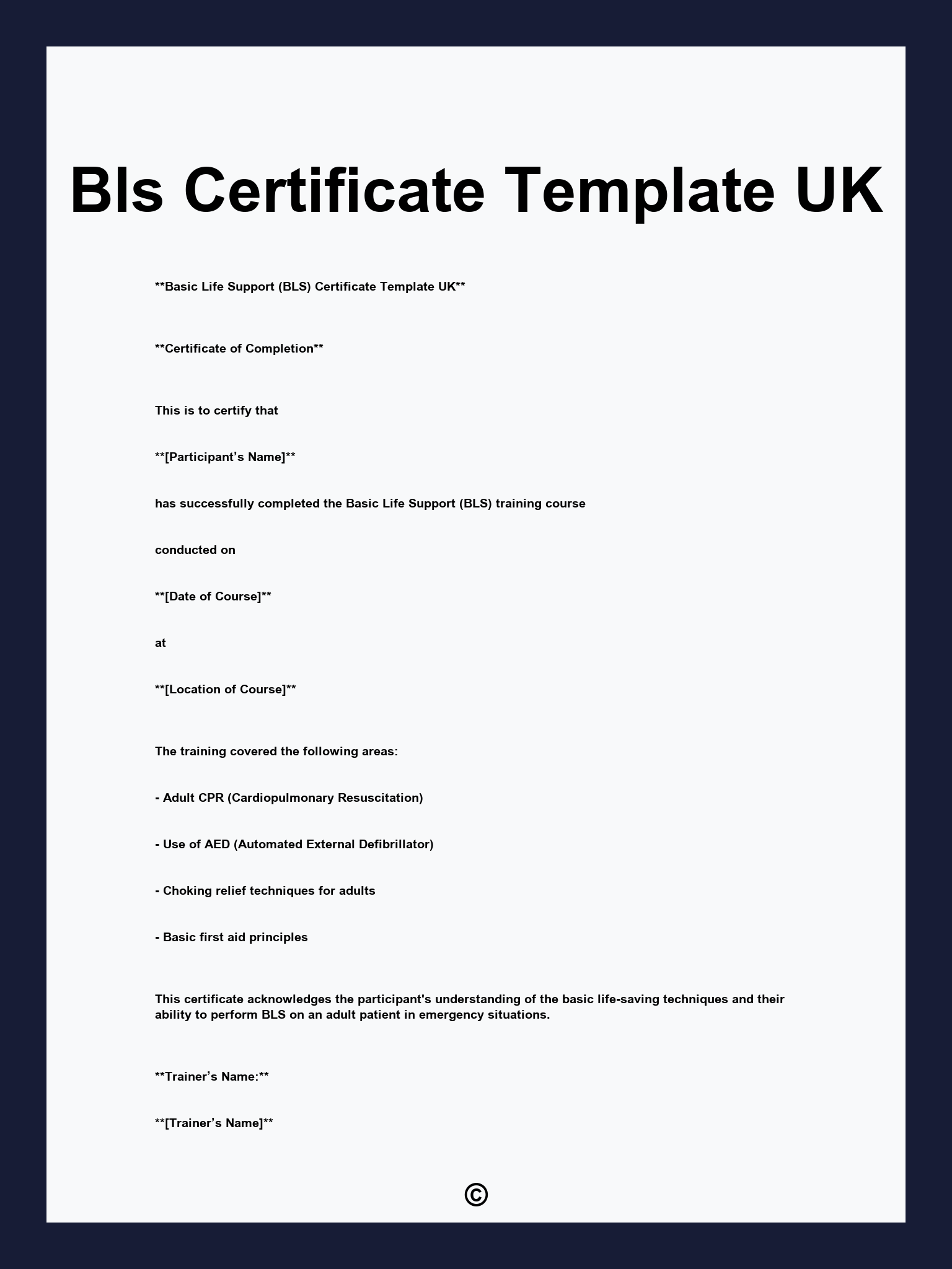 Bls Certificate Template UK