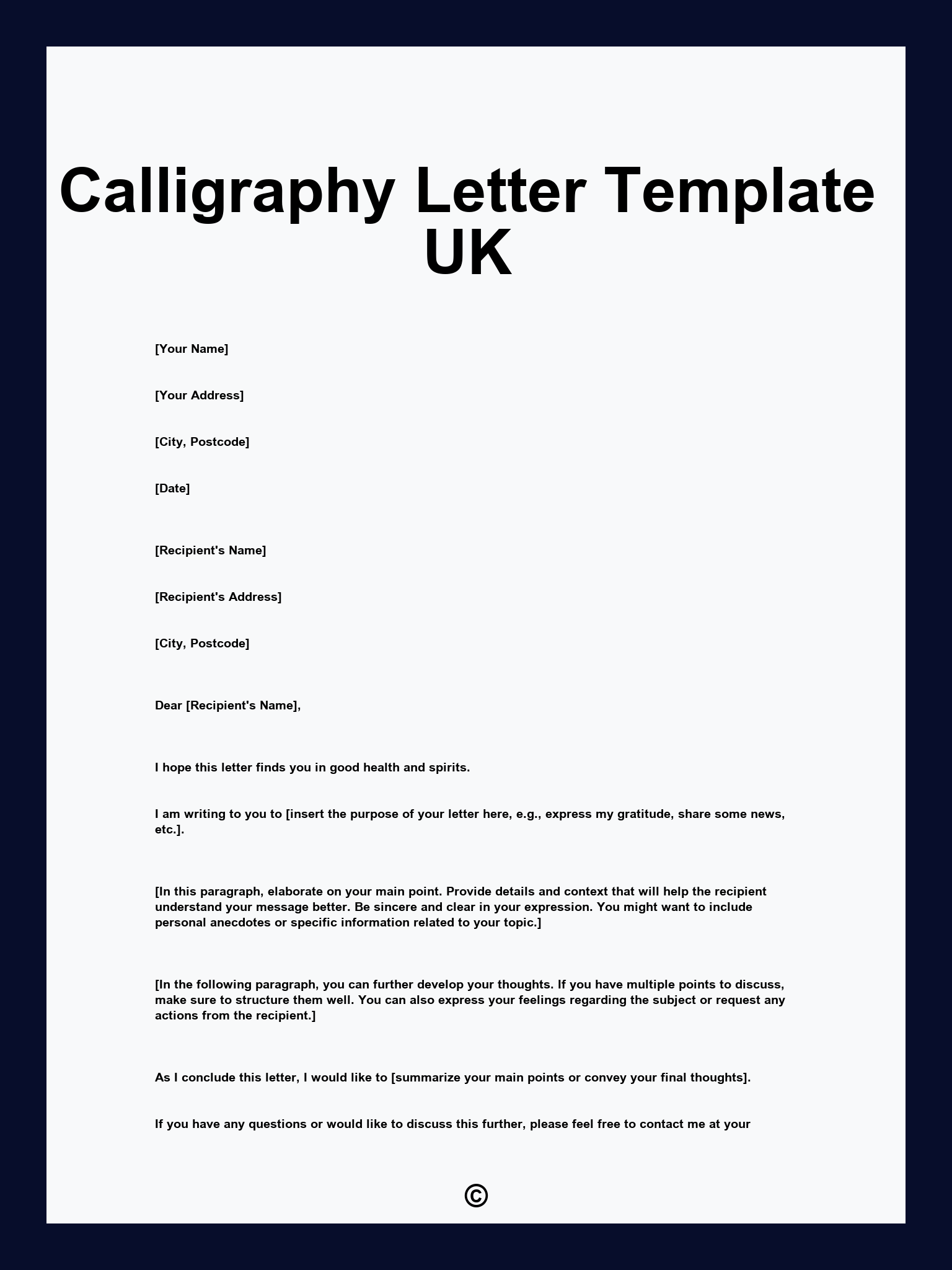 Calligraphy Letter Template UK