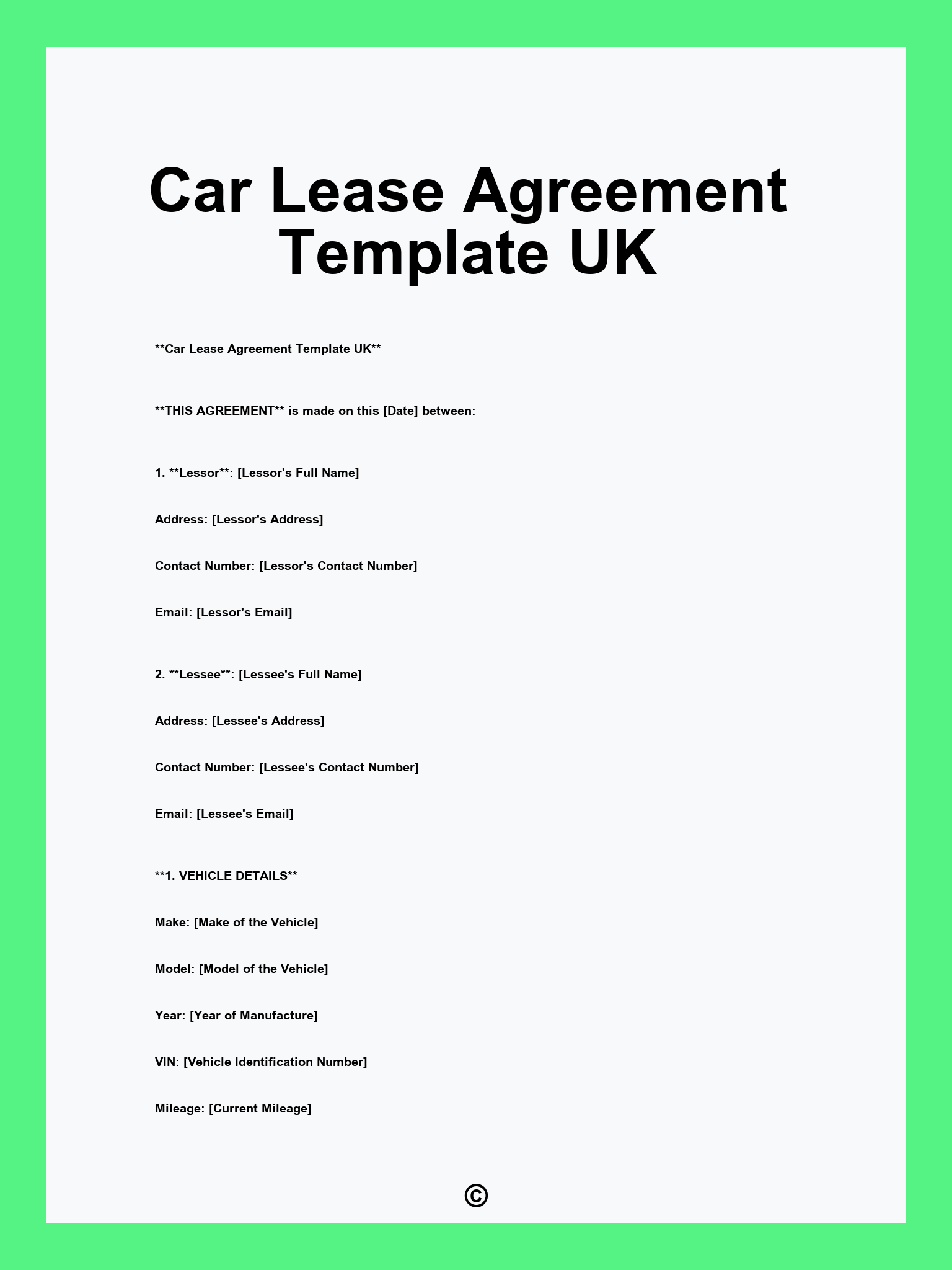 Car Lease Agreement Template UK