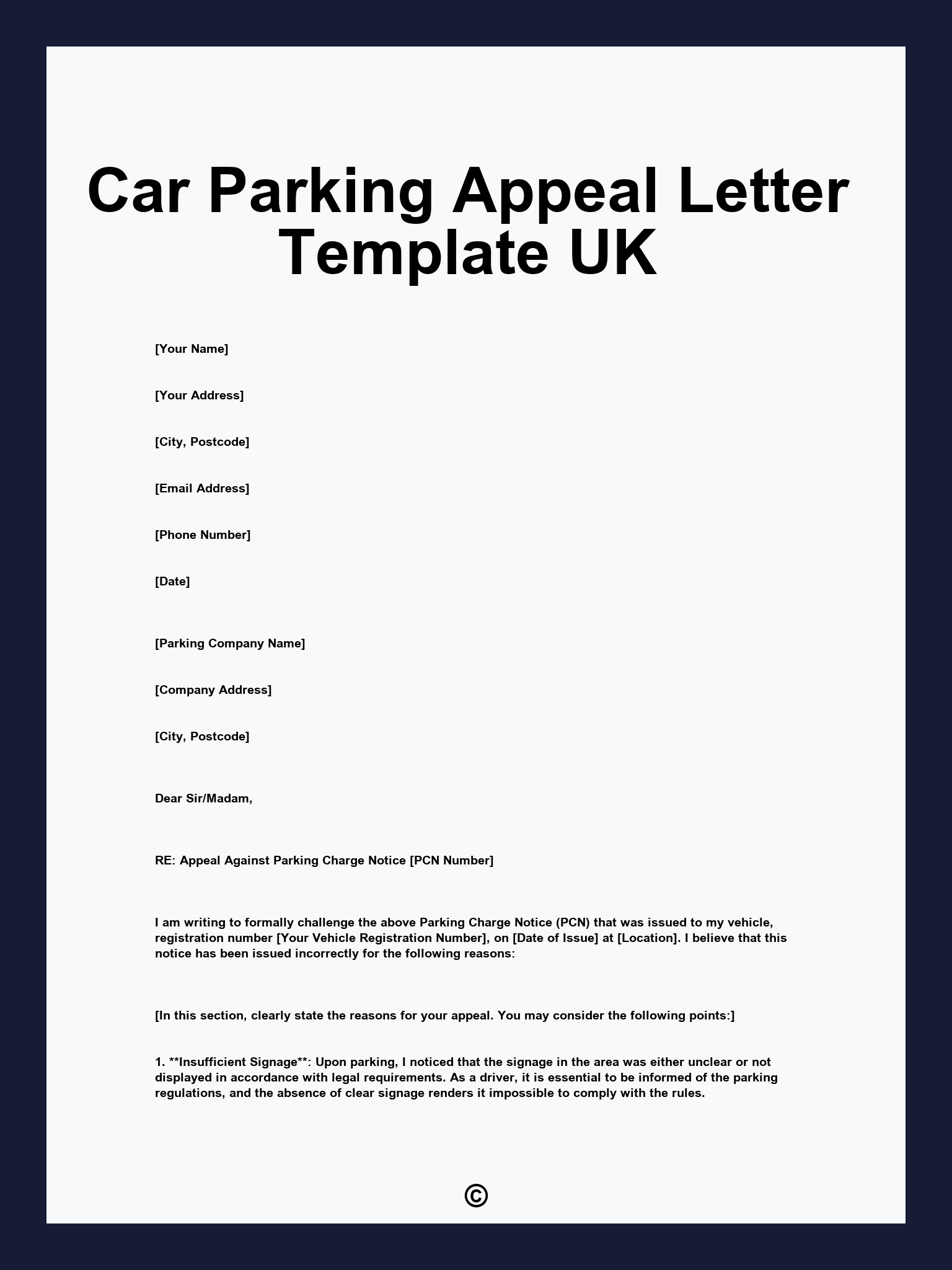 Car Parking Appeal Letter Template UK