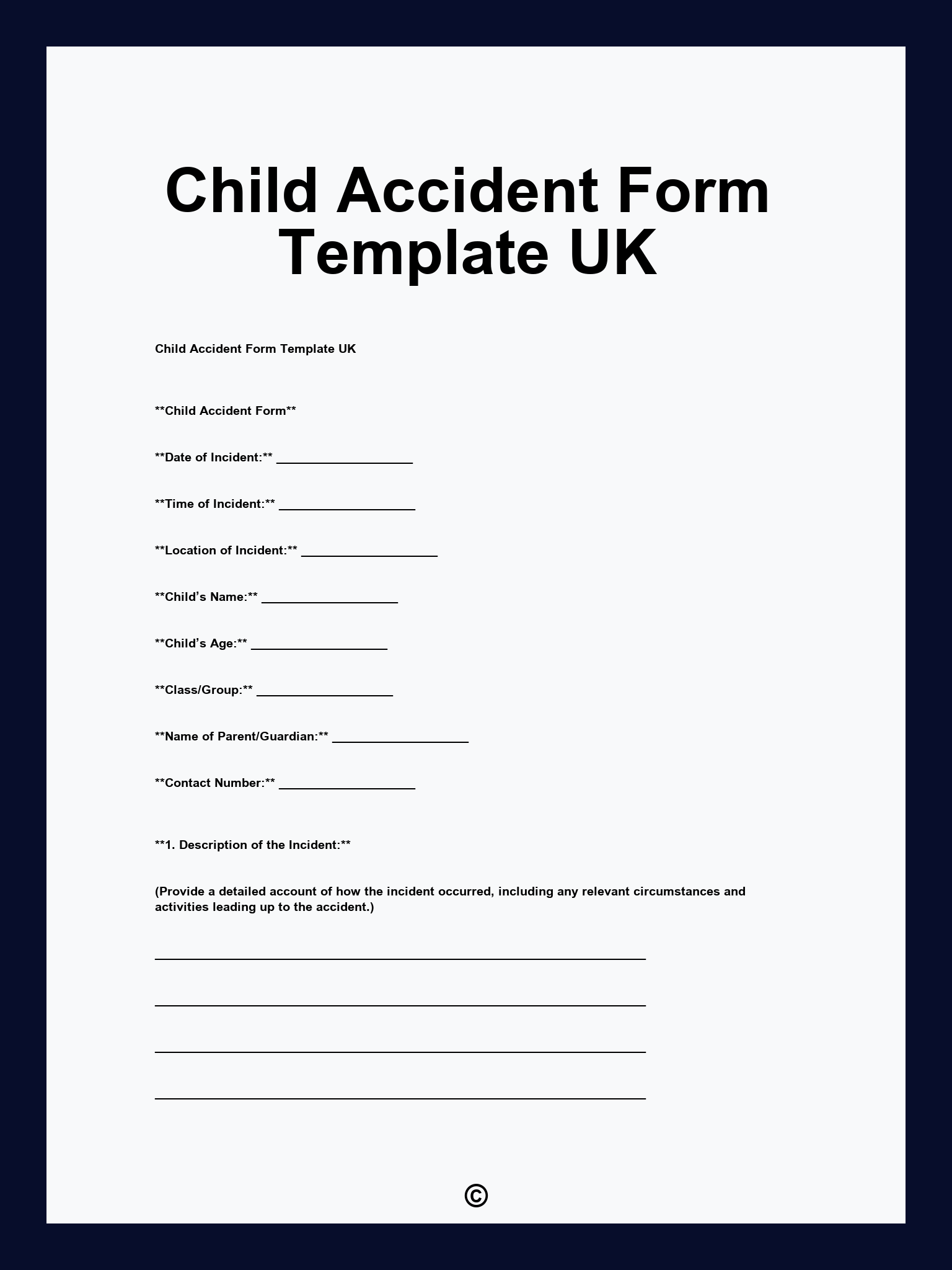 Child Accident Form Template UK