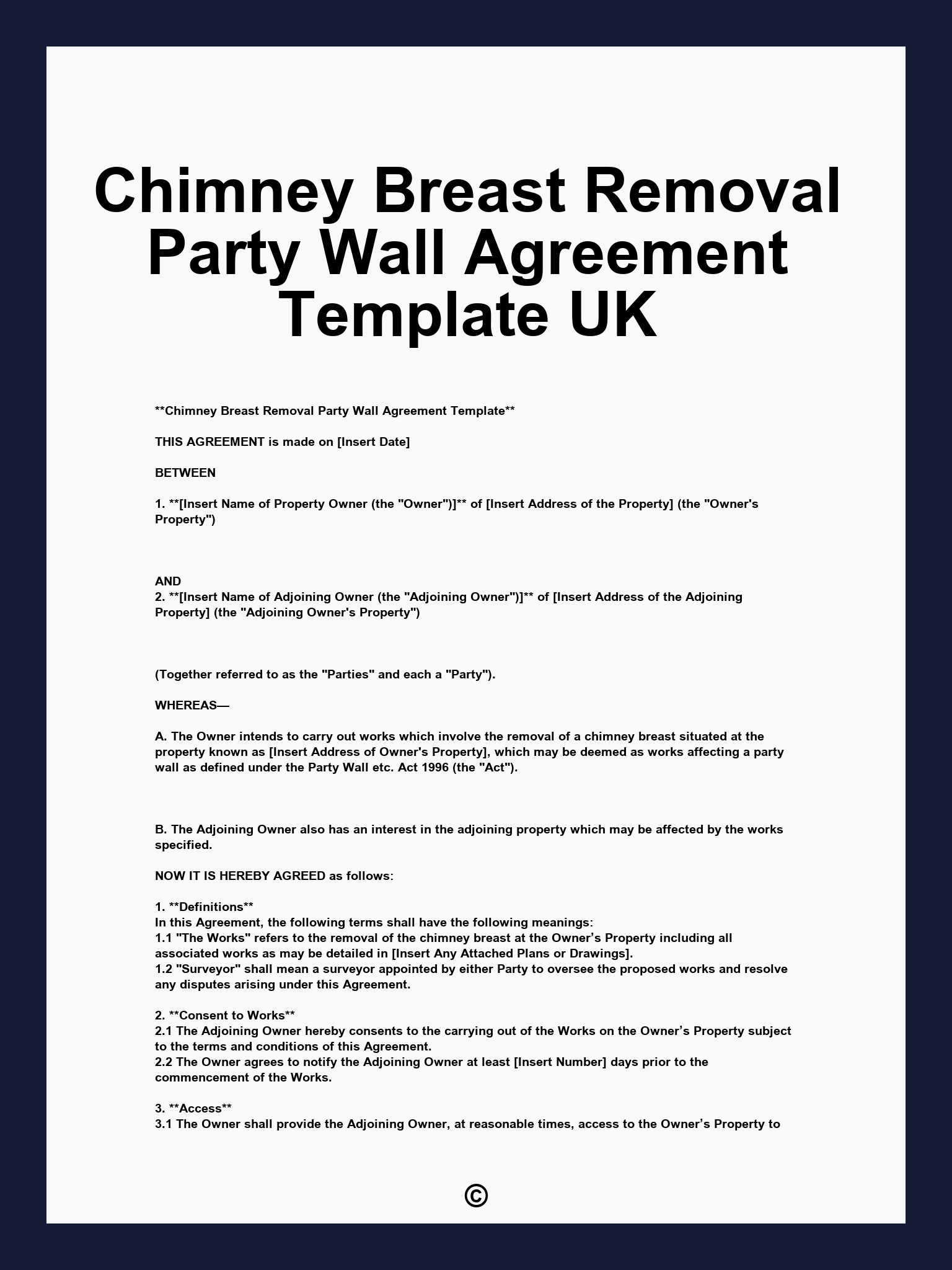Chimney Breast Removal Party Wall Agreement Template UK