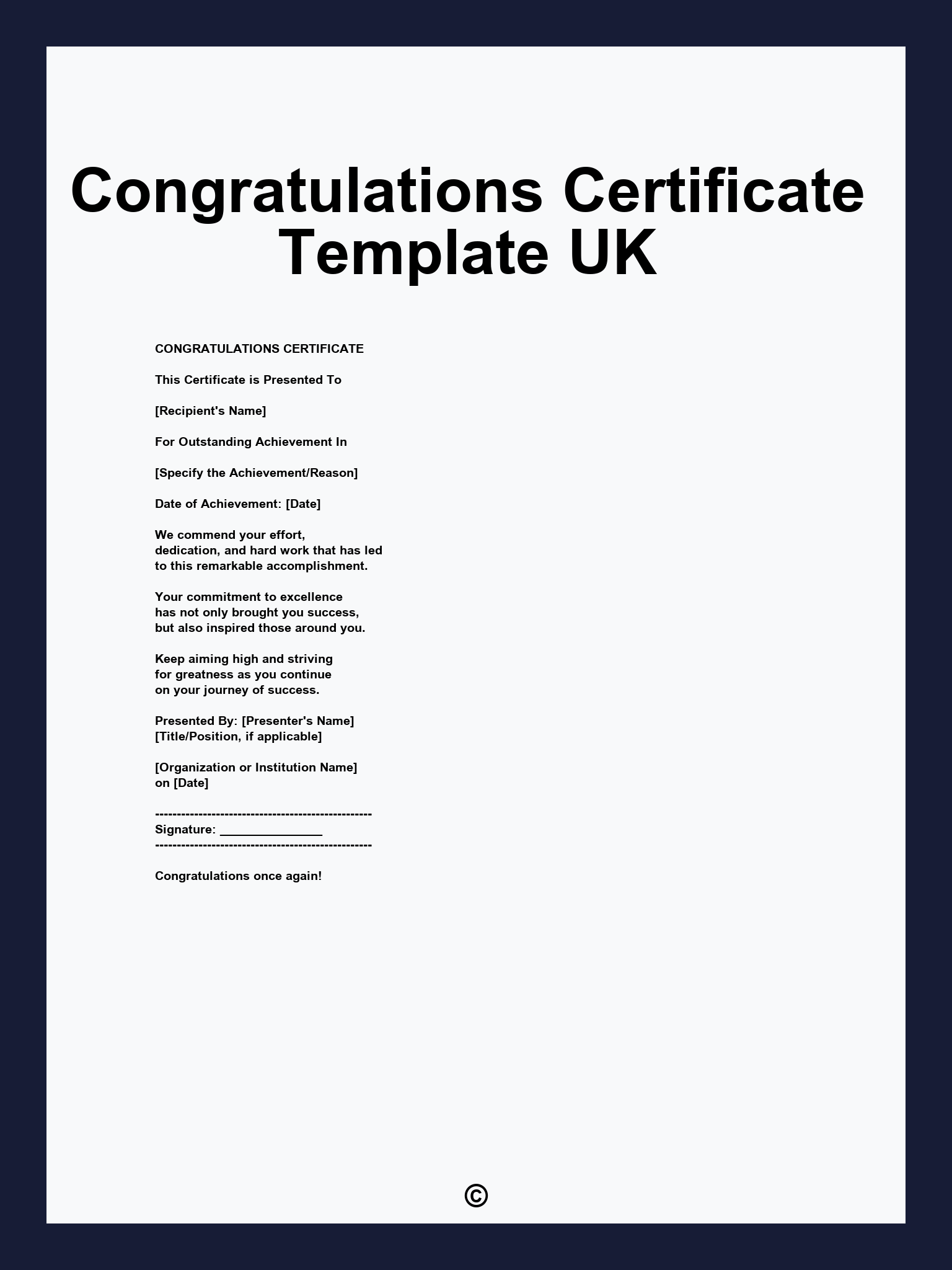 Congratulations Certificate Template UK