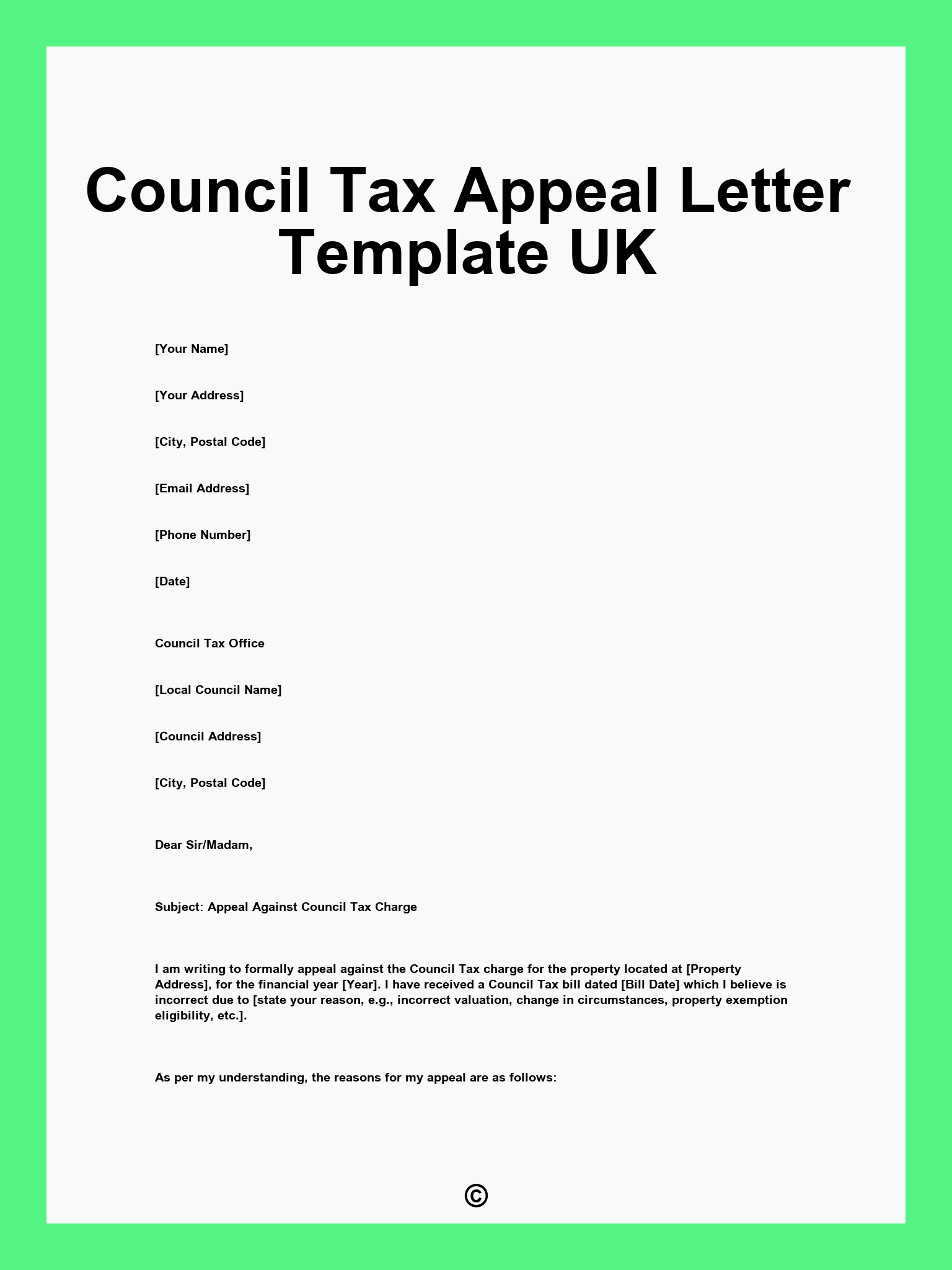 Council Tax Appeal Letter Template UK