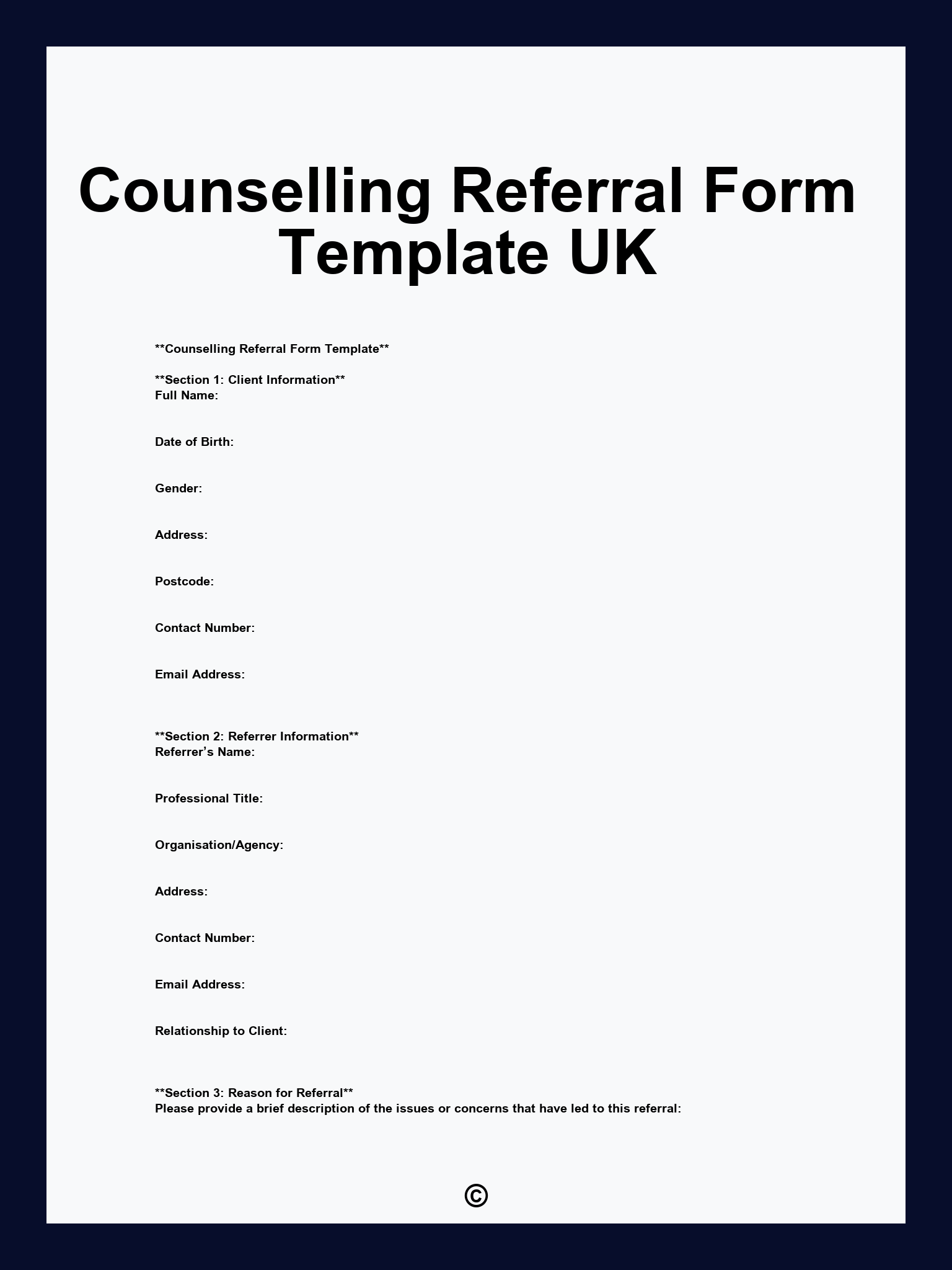 Counselling Referral Form Template UK