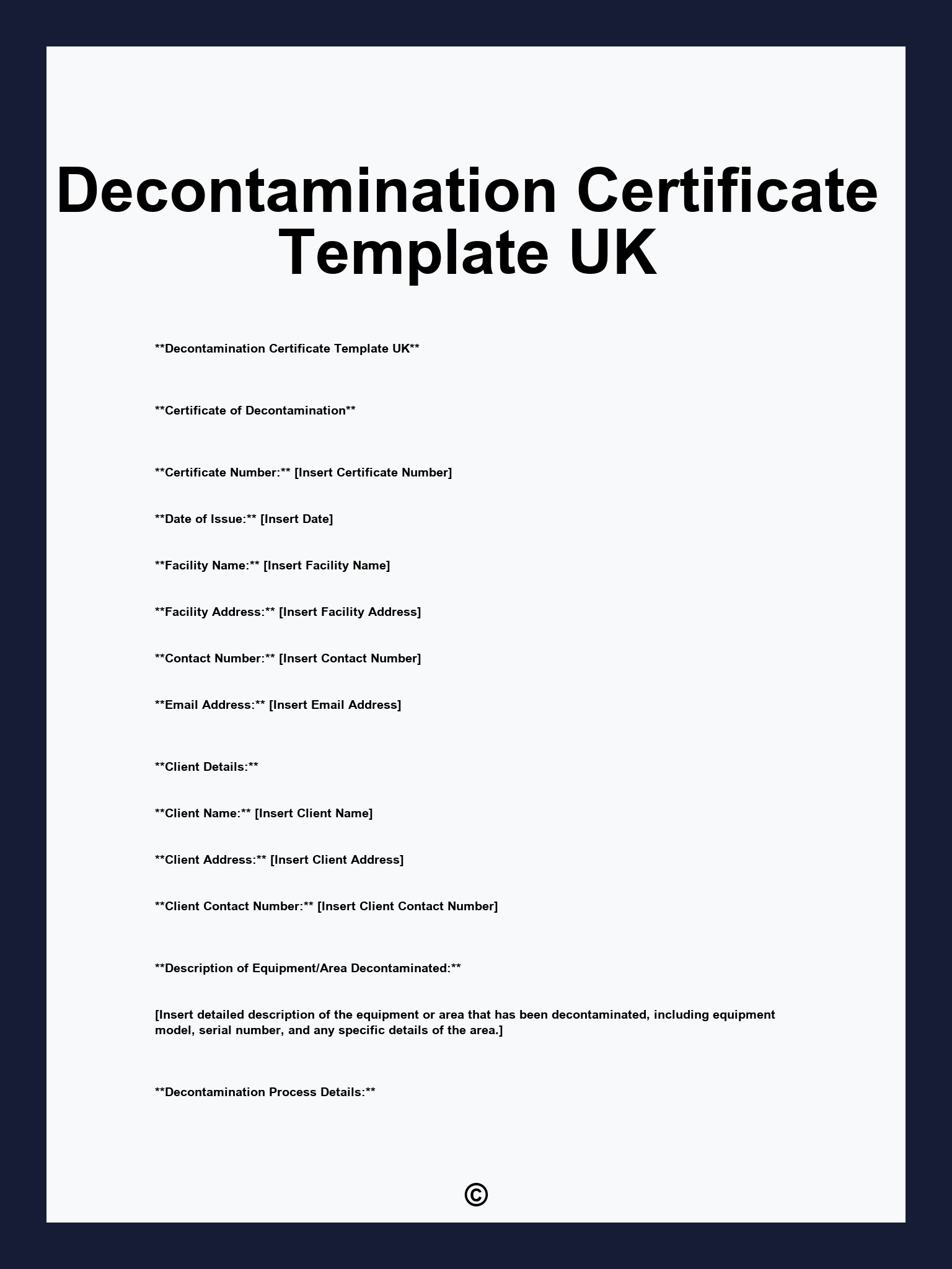 Decontamination Certificate Template UK