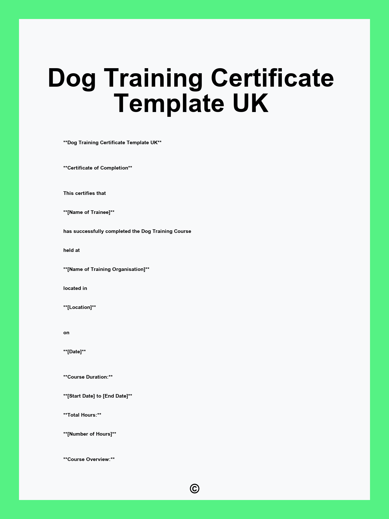 Dog Training Certificate Template UK