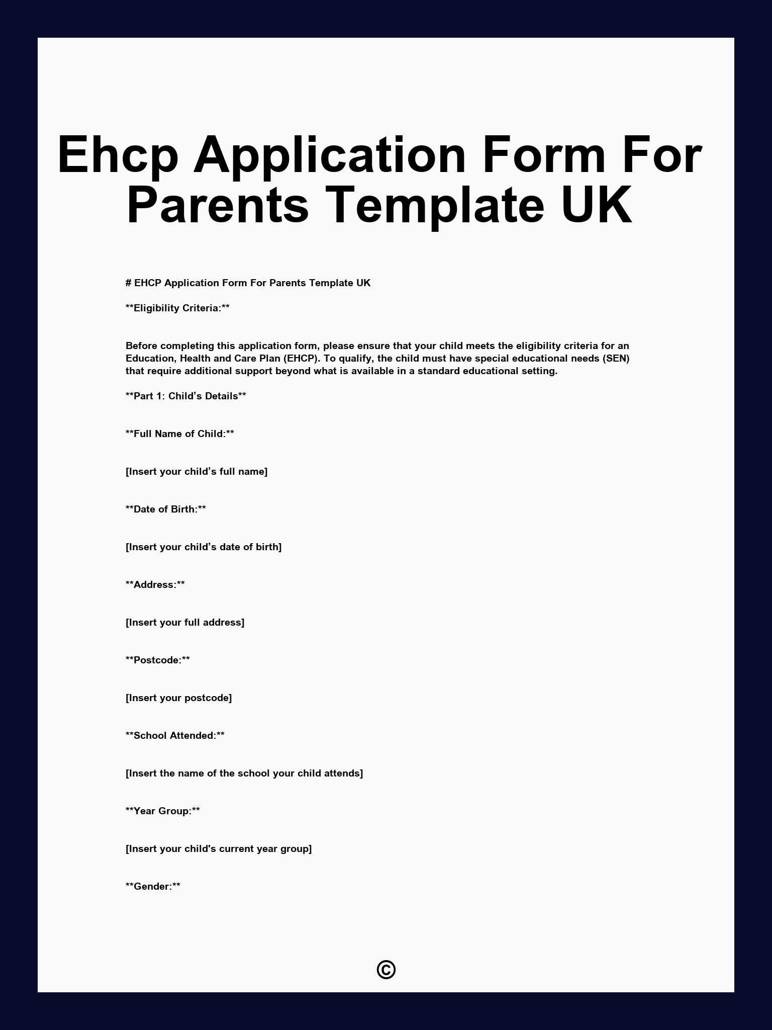 Ehcp Application Form For Parents Template UK