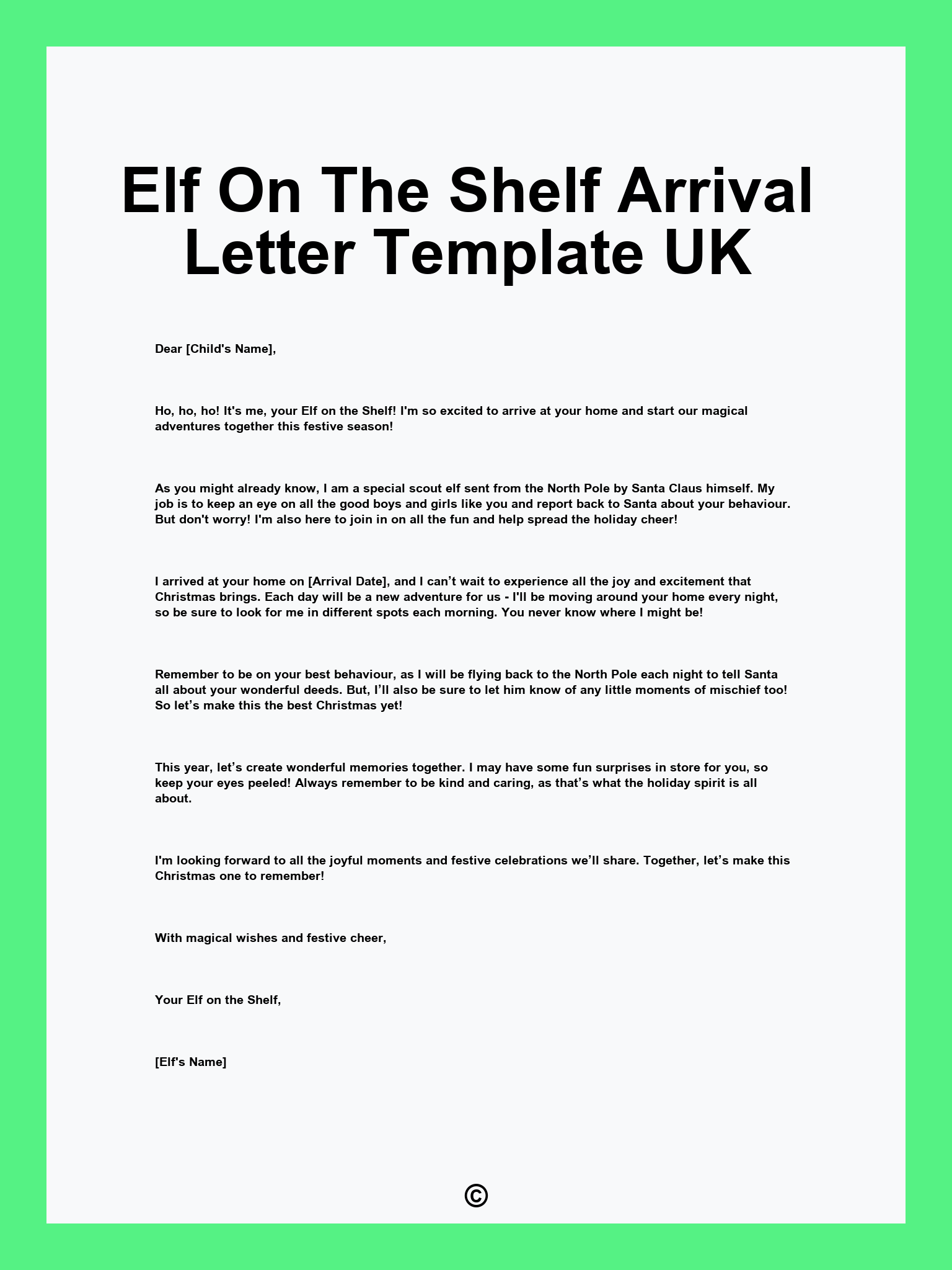 Elf On The Shelf Arrival Letter Template UK