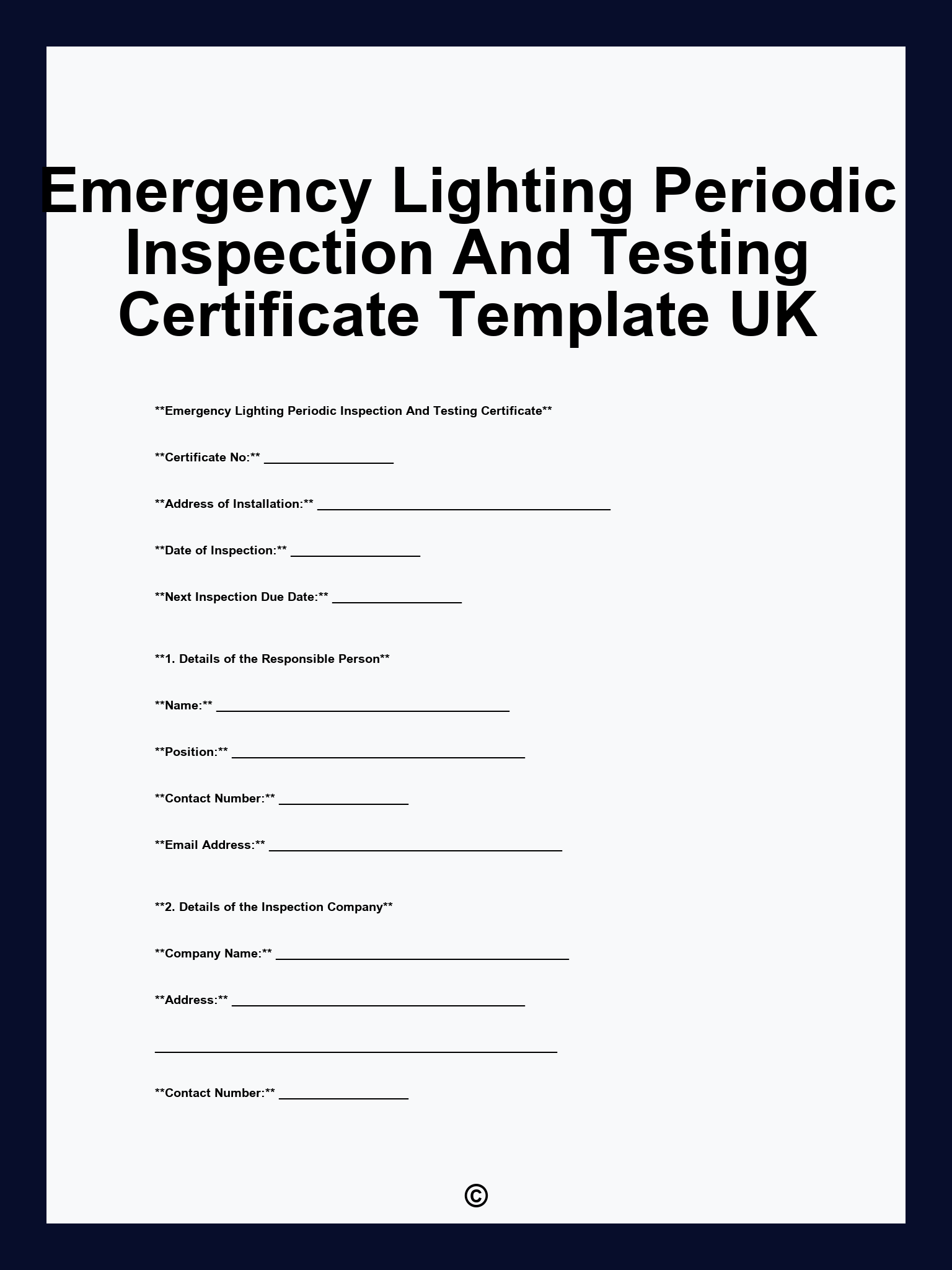 Emergency Lighting Periodic Inspection And Testing Certificate Template UK