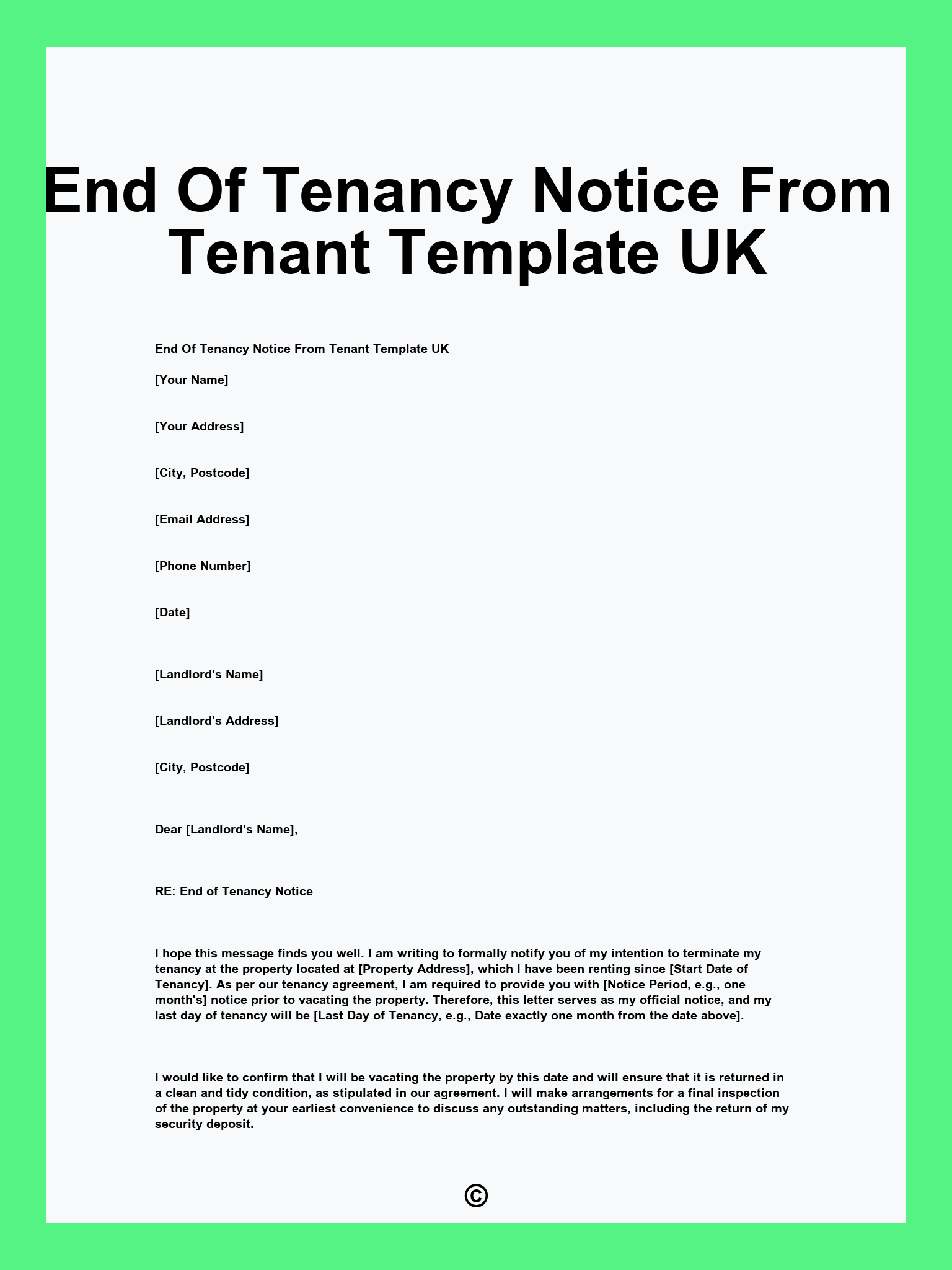 End Of Tenancy Notice From Tenant Template UK