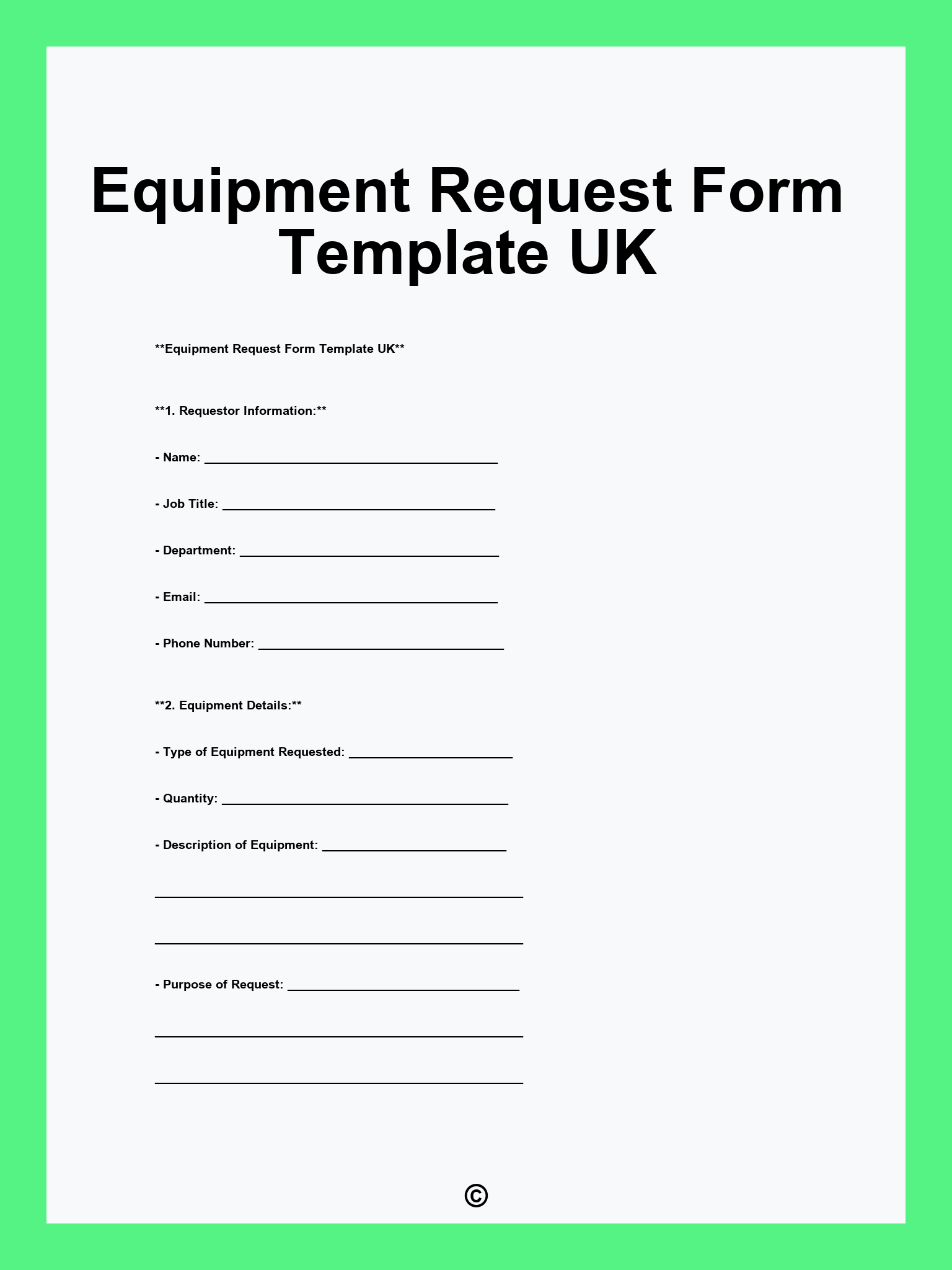 Equipment Request Form Template UK