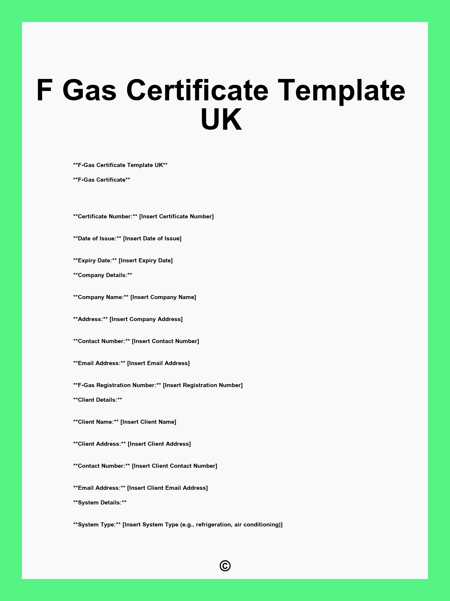 F Gas Certificate Template UK