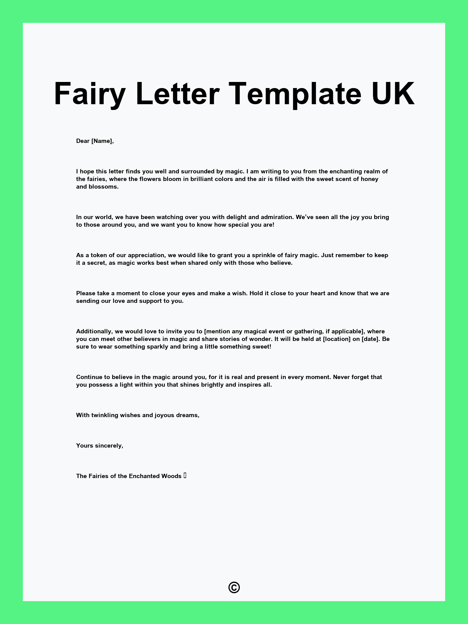 Fairy Letter Template UK