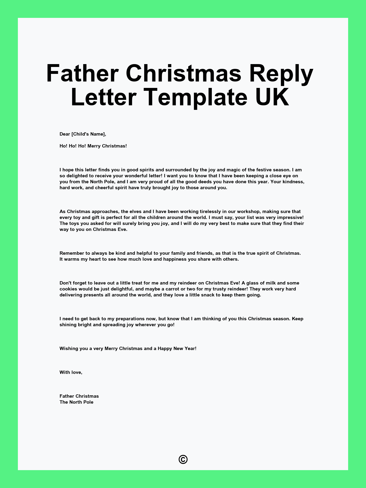 Father Christmas Reply Letter Template UK