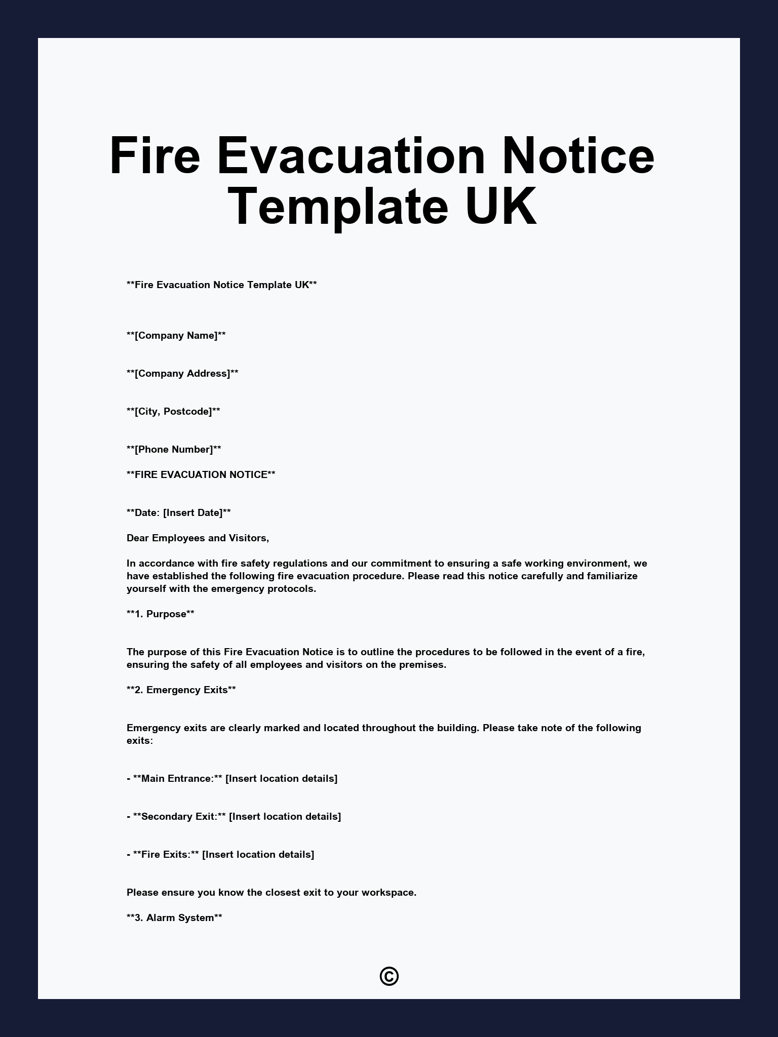 Fire Evacuation Notice Template UK