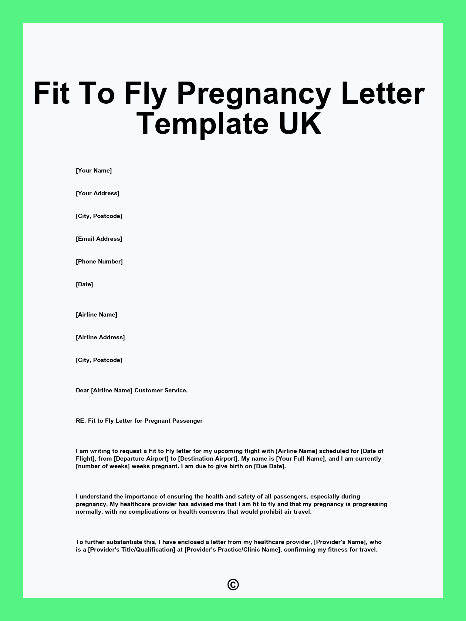 Fit To Fly Pregnancy Letter Template UK