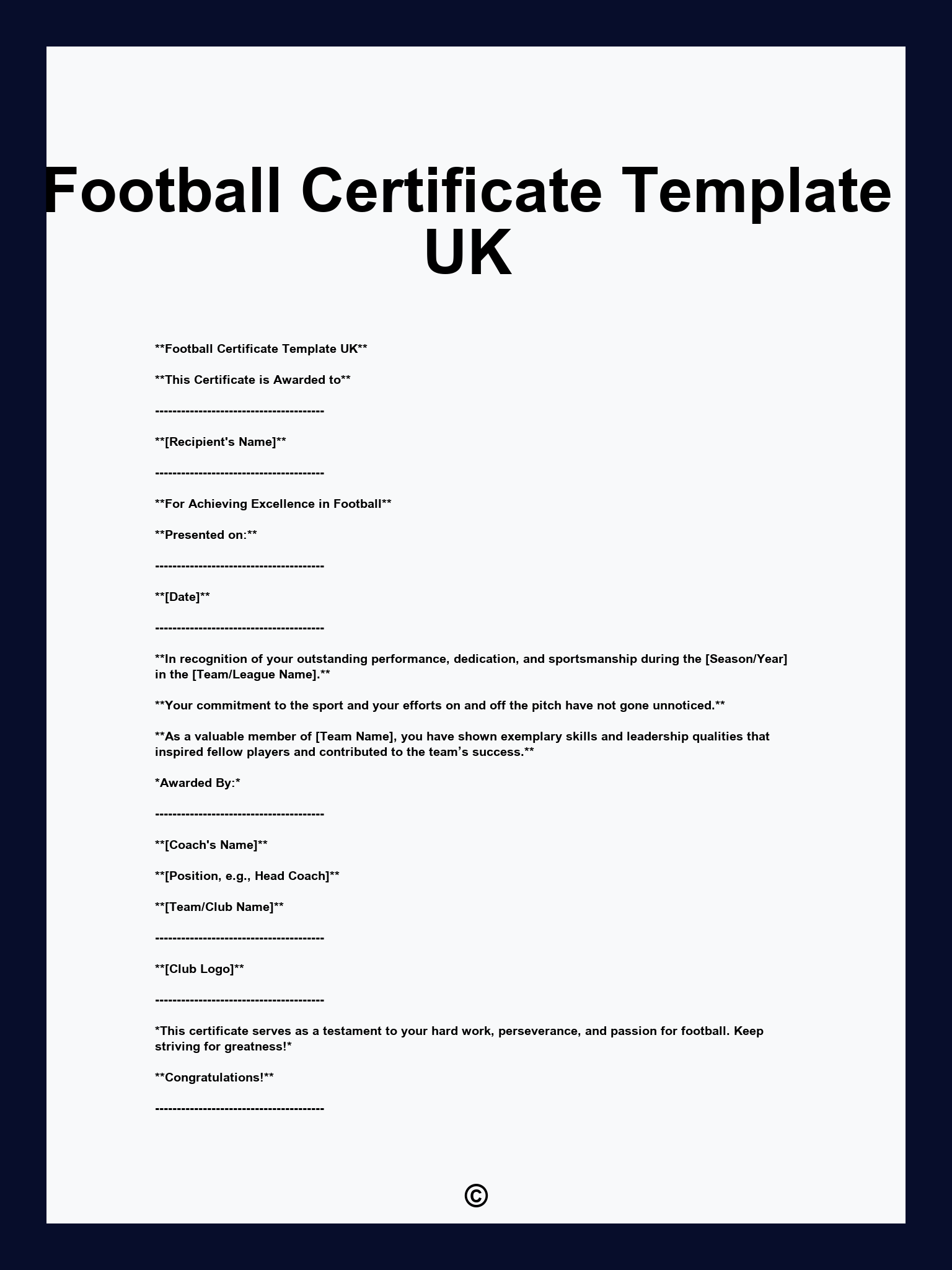 Football Certificate Template UK