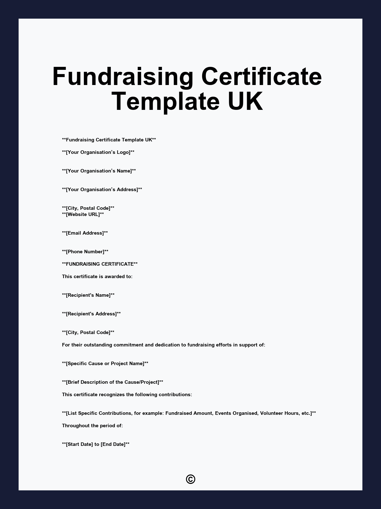 Fundraising Certificate Template UK