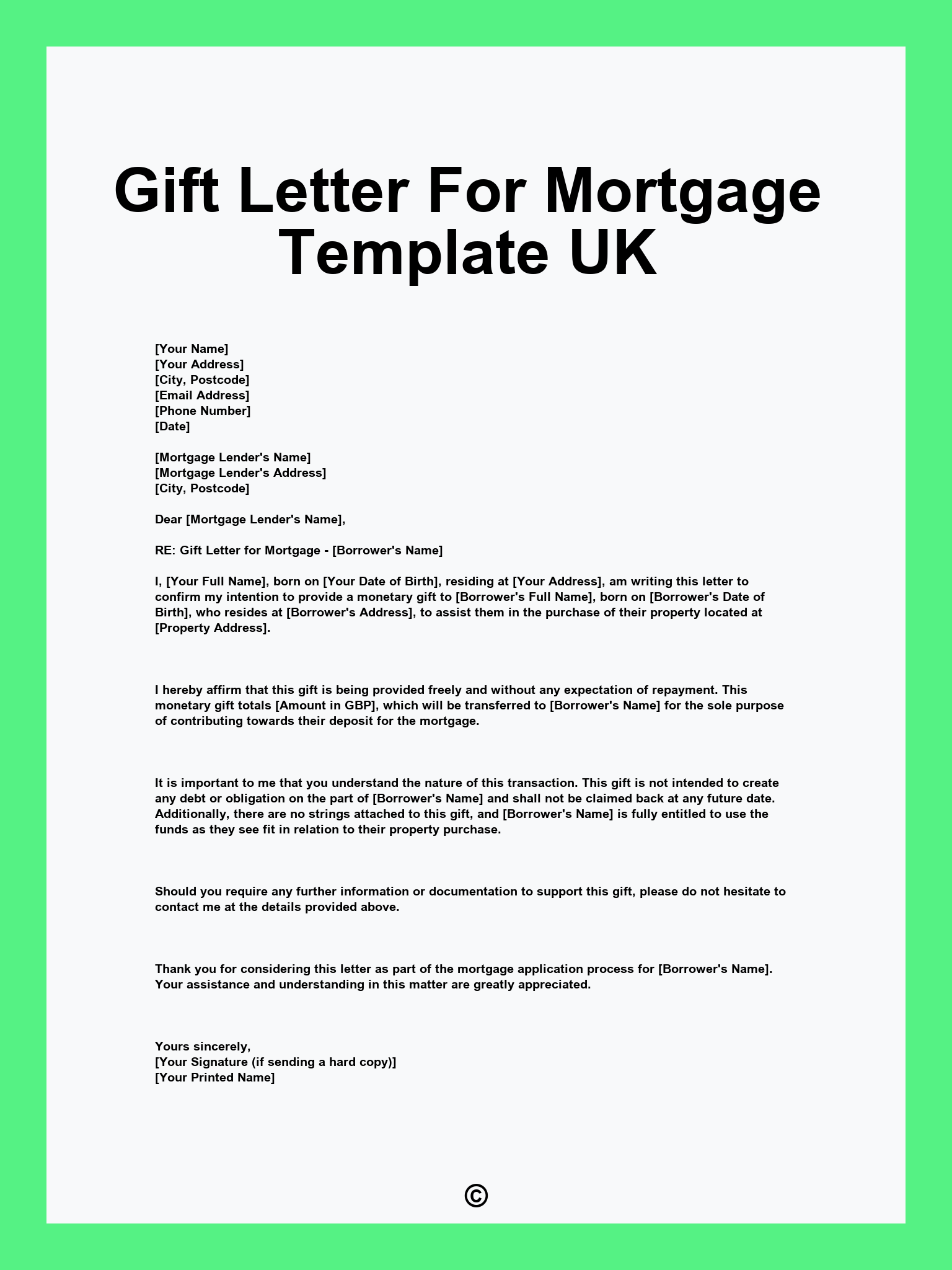 Gift Letter For Mortgage Template UK