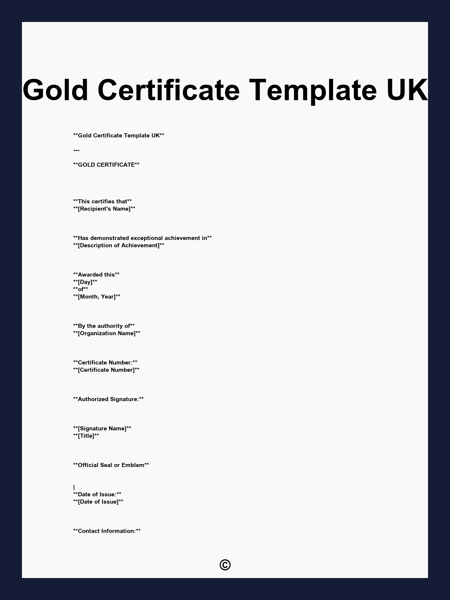 Gold Certificate Template UK