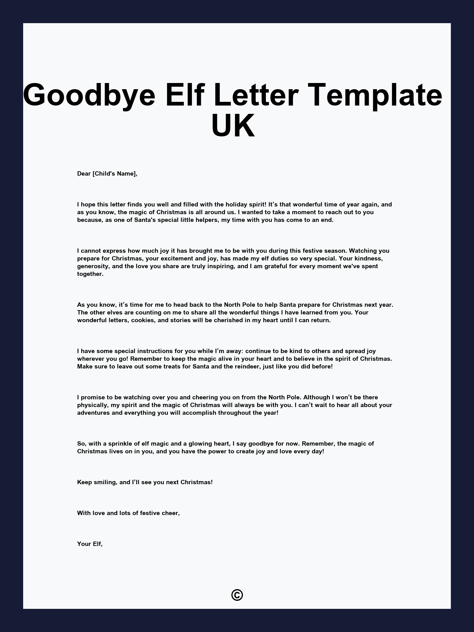 Goodbye Elf Letter Template UK