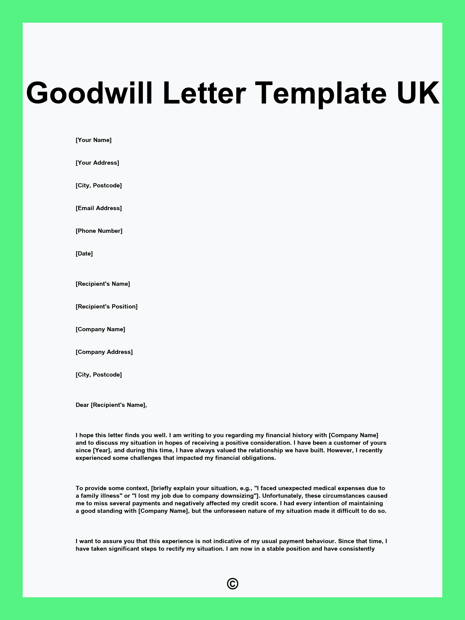 Goodwill Letter Template UK