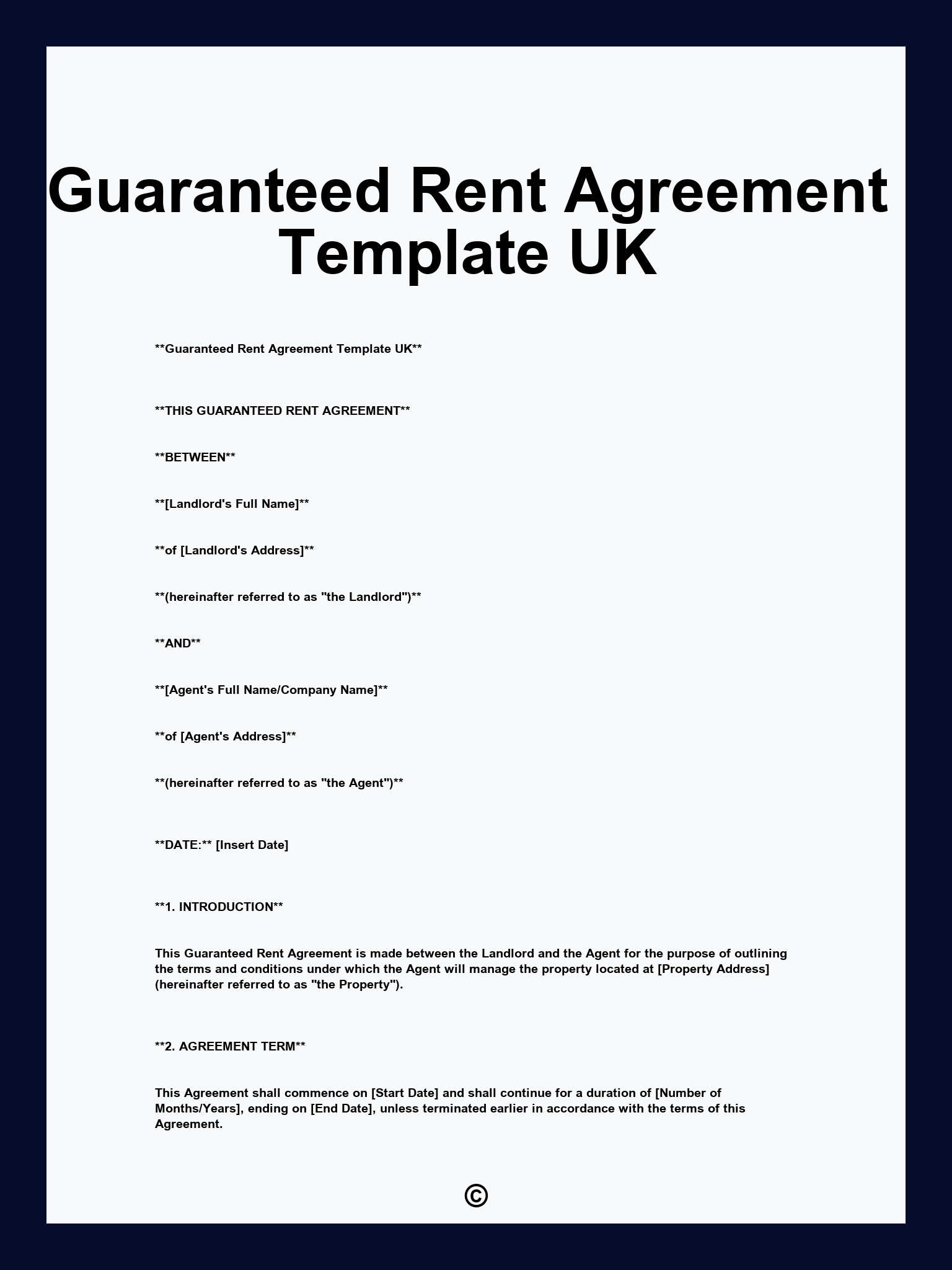 Guaranteed Rent Agreement Template UK