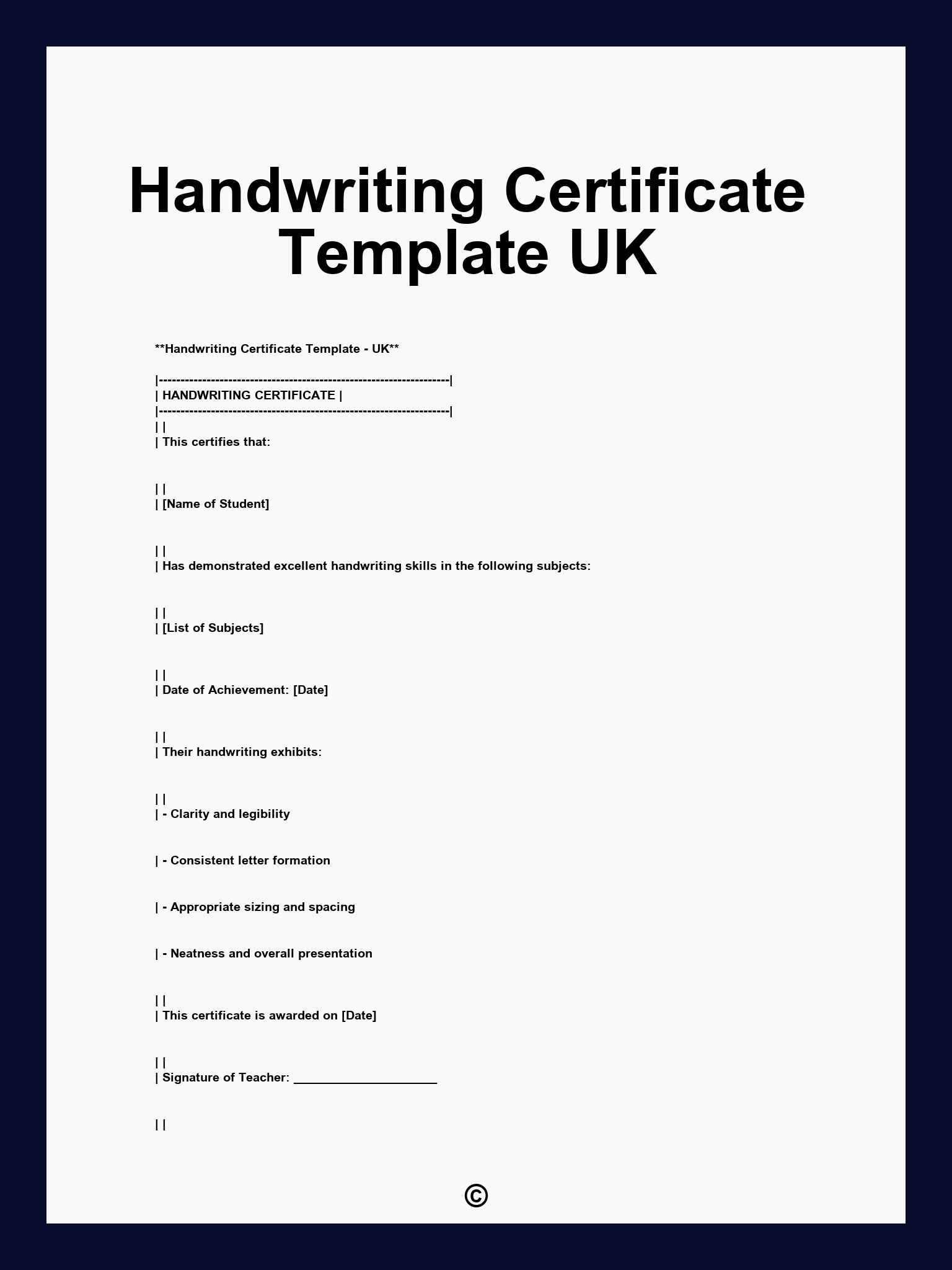 Handwriting Certificate Template UK
