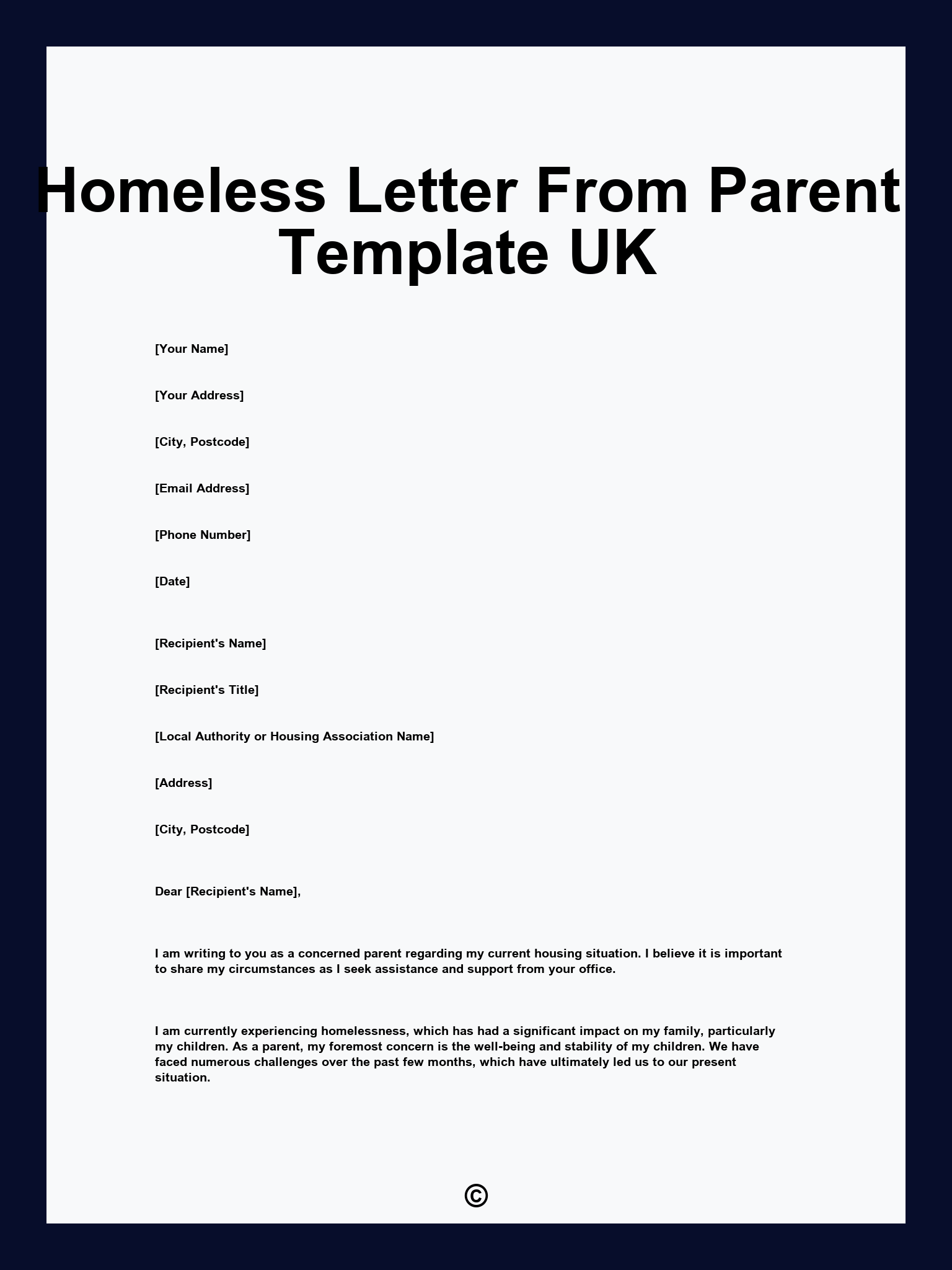 Homeless Letter From Parent Template UK