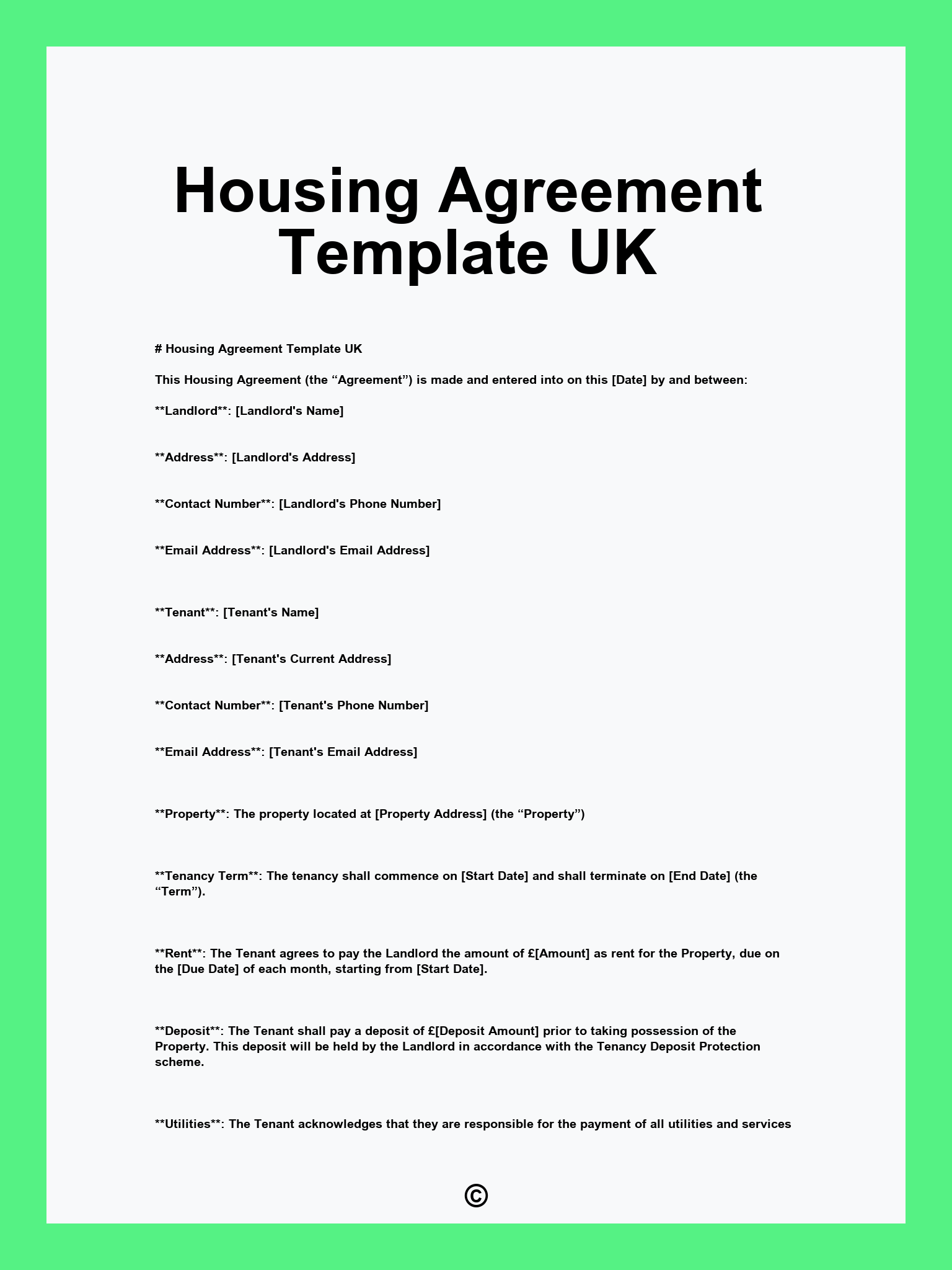 Housing Agreement Template UK