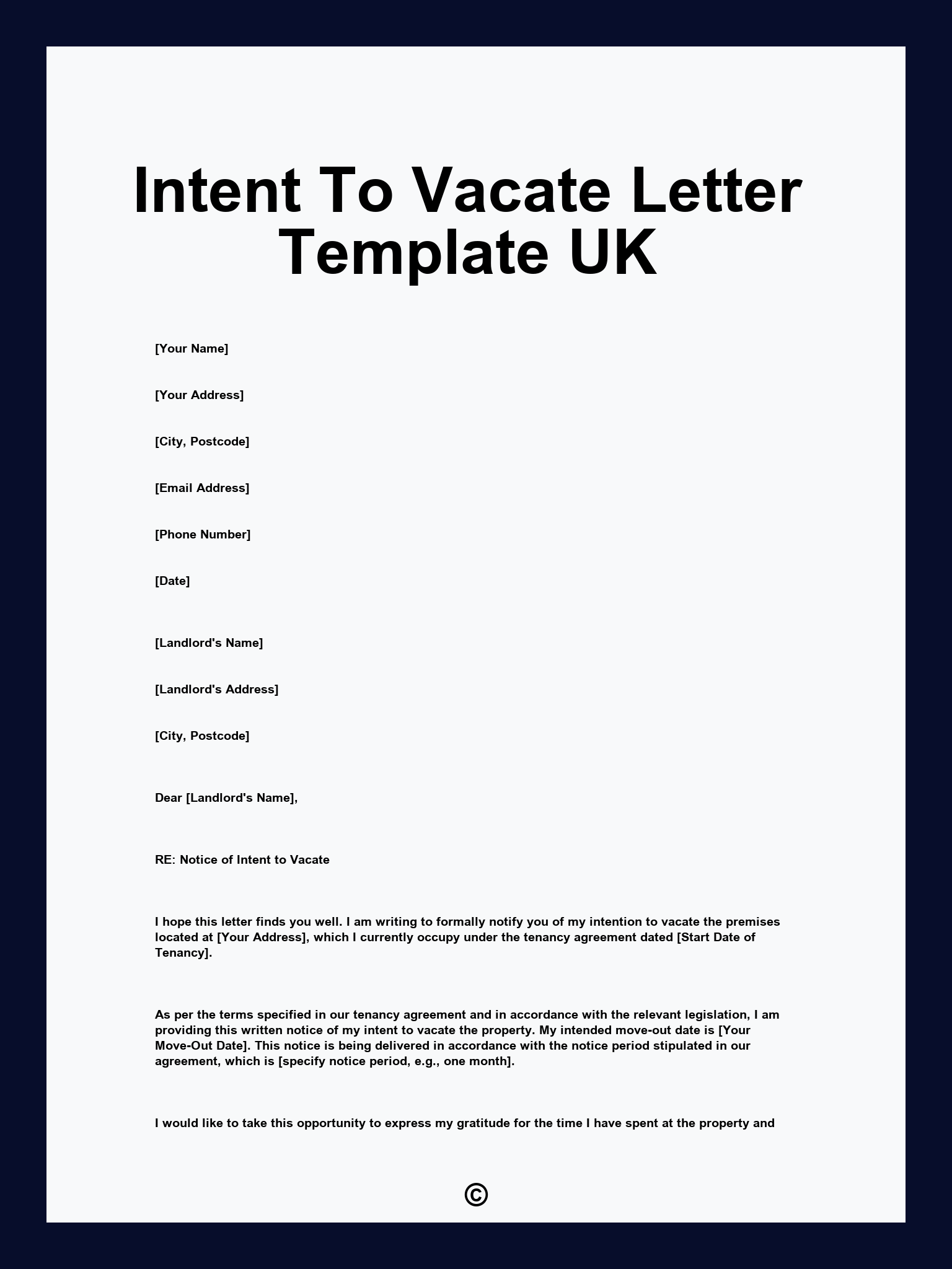 Intent To Vacate Letter Template UK