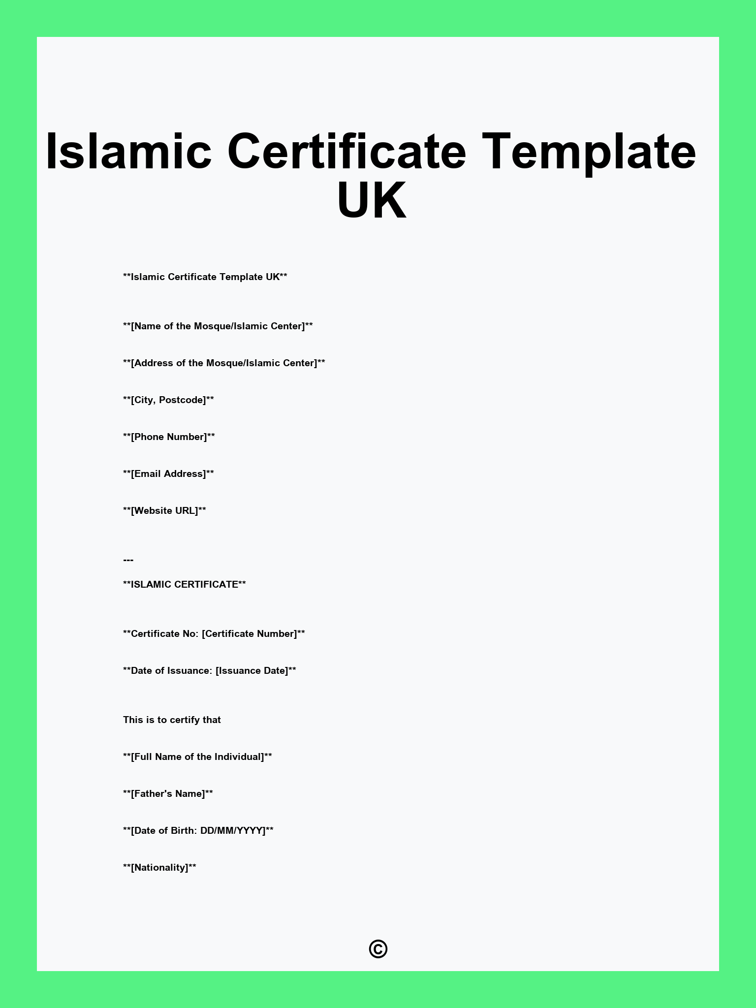 Islamic Certificate Template UK