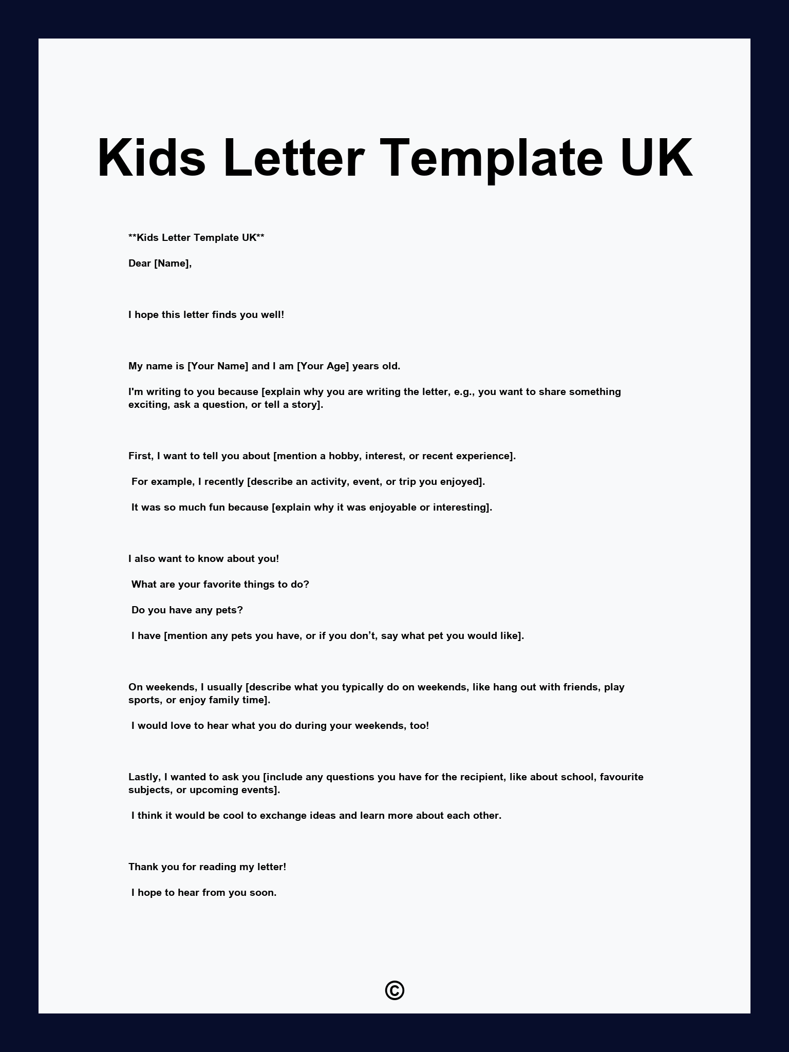 Kids Letter Template UK
