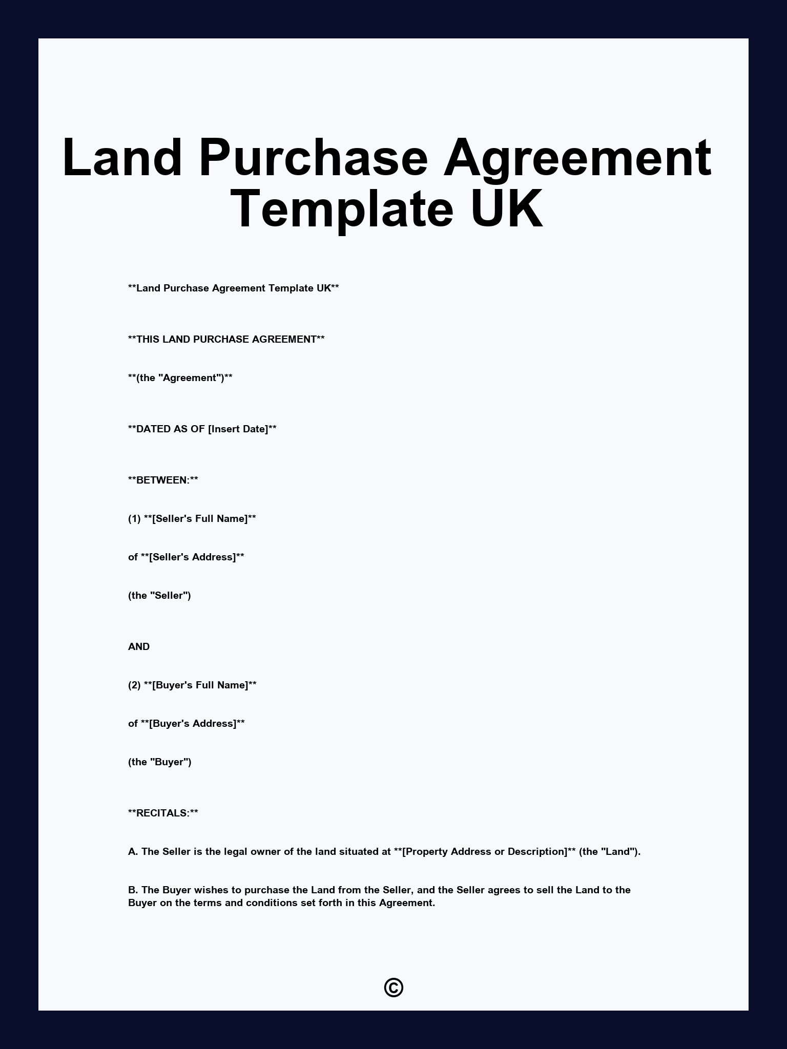 Land Purchase Agreement Template UK