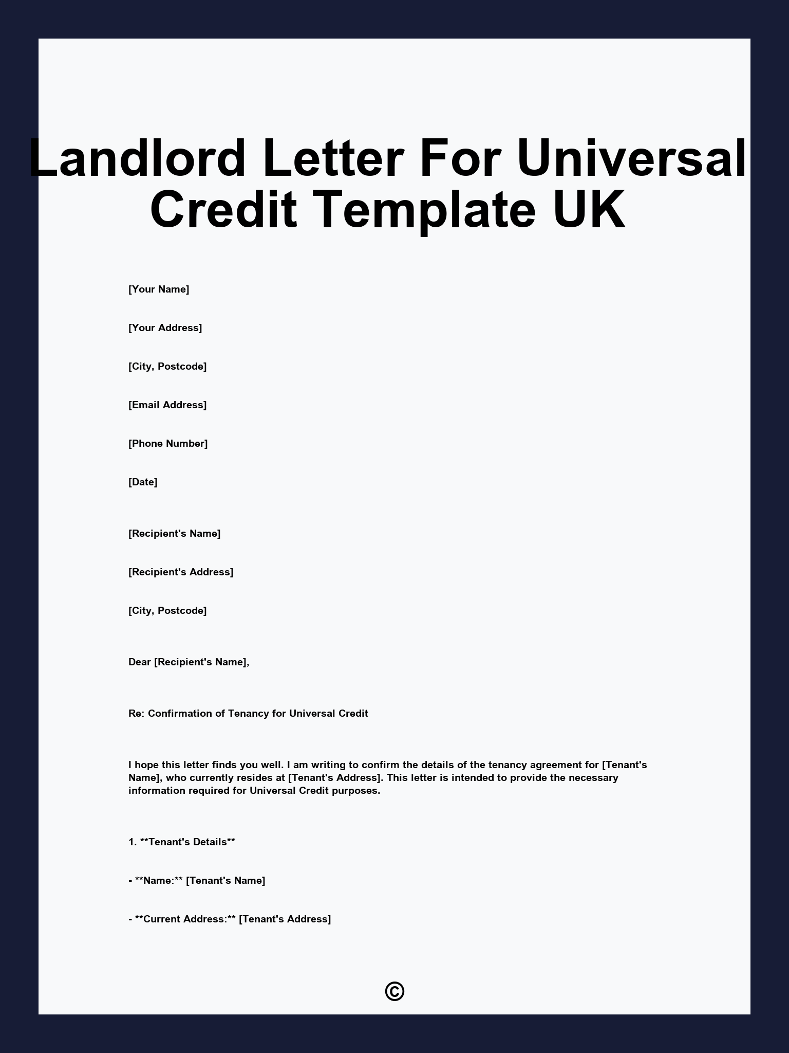 Landlord Letter For Universal Credit Template UK