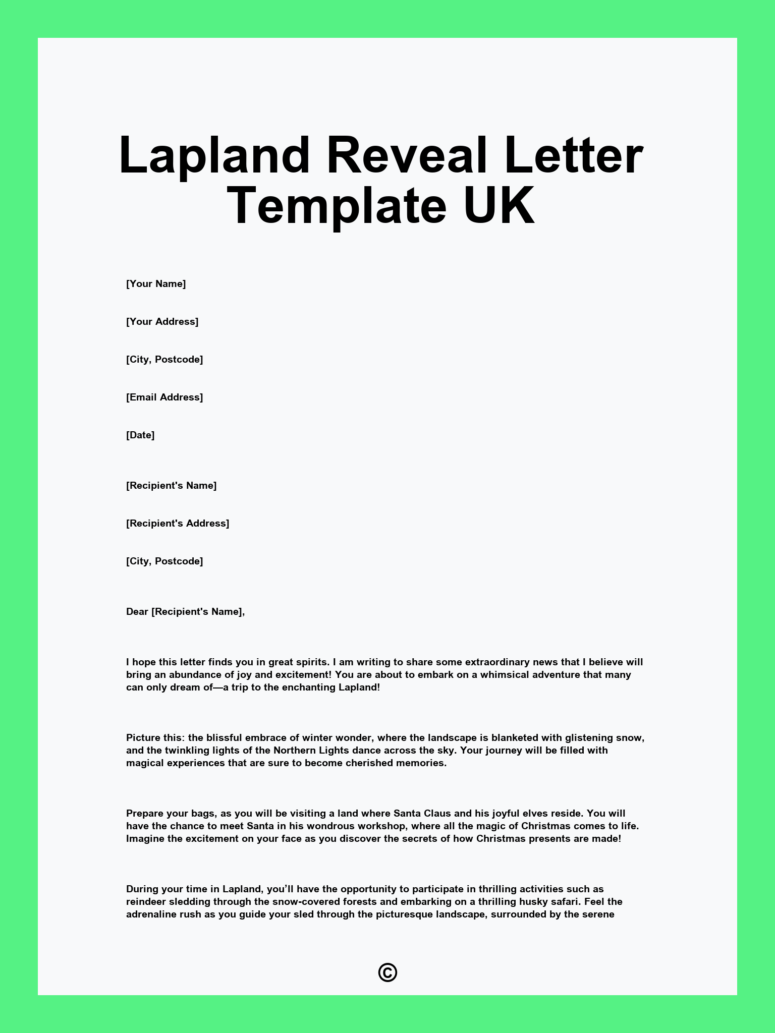 Lapland Reveal Letter Template UK