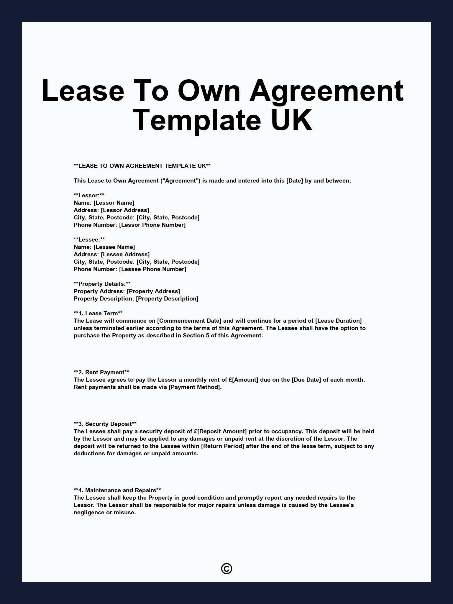 Lease To Own Agreement Template UK