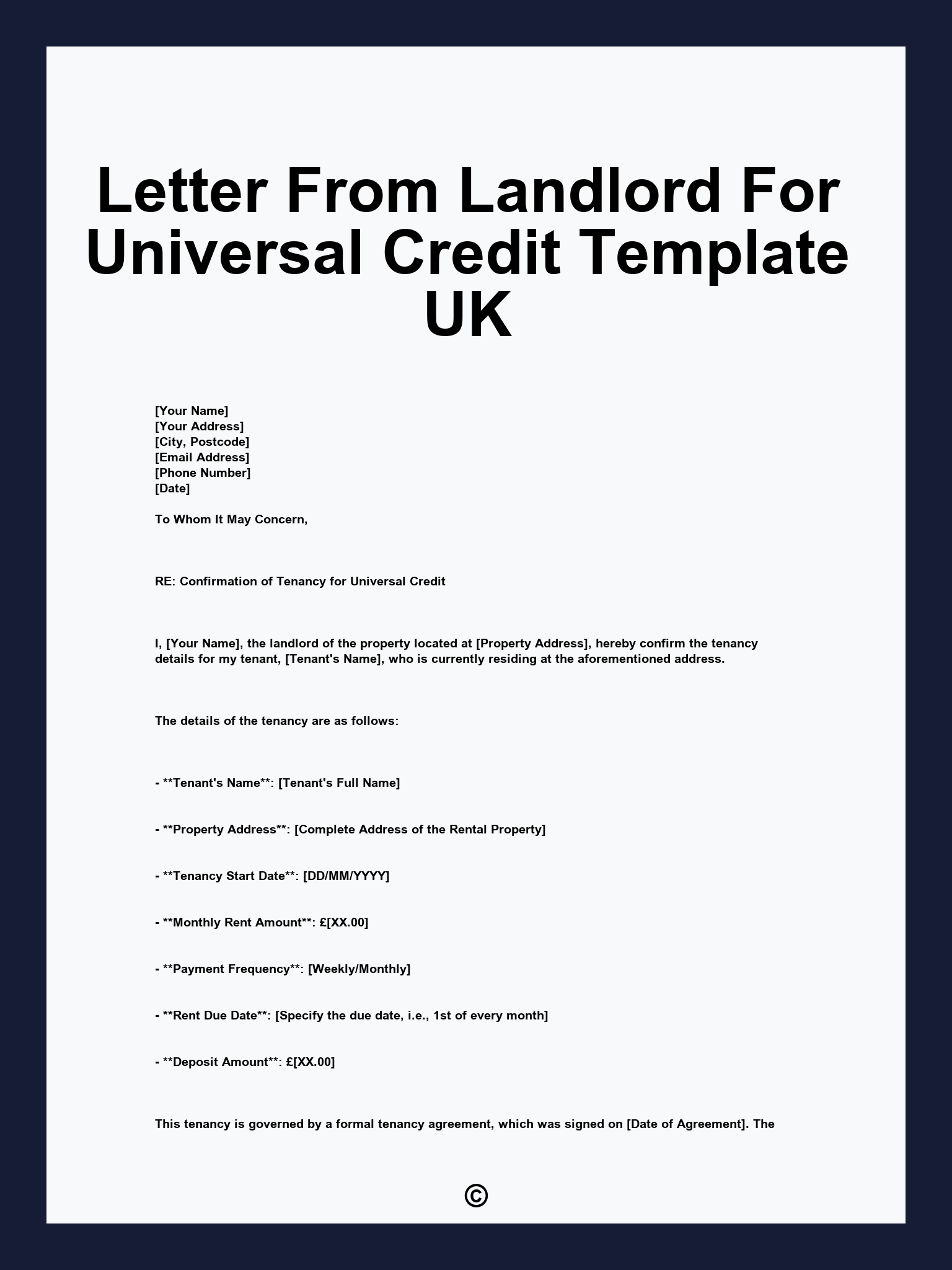 Letter From Landlord For Universal Credit Template UK