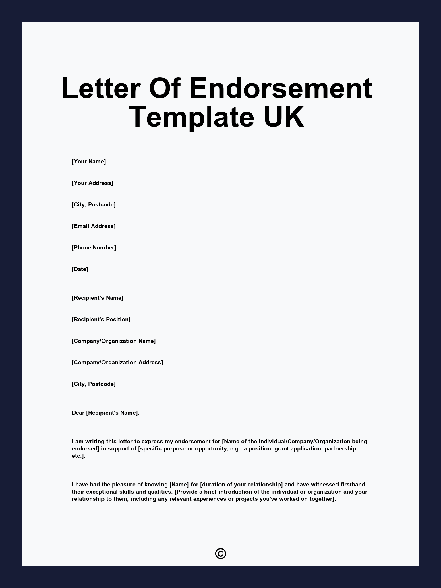 Letter Of Endorsement Template UK