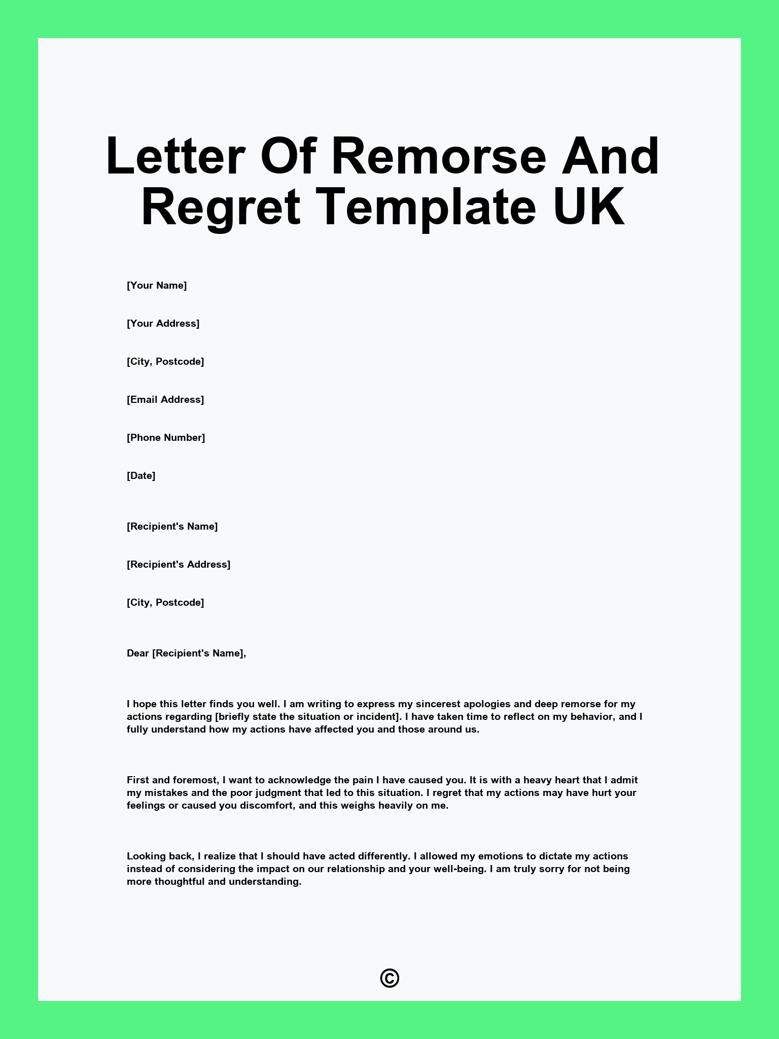 Letter Of Remorse And Regret Template UK