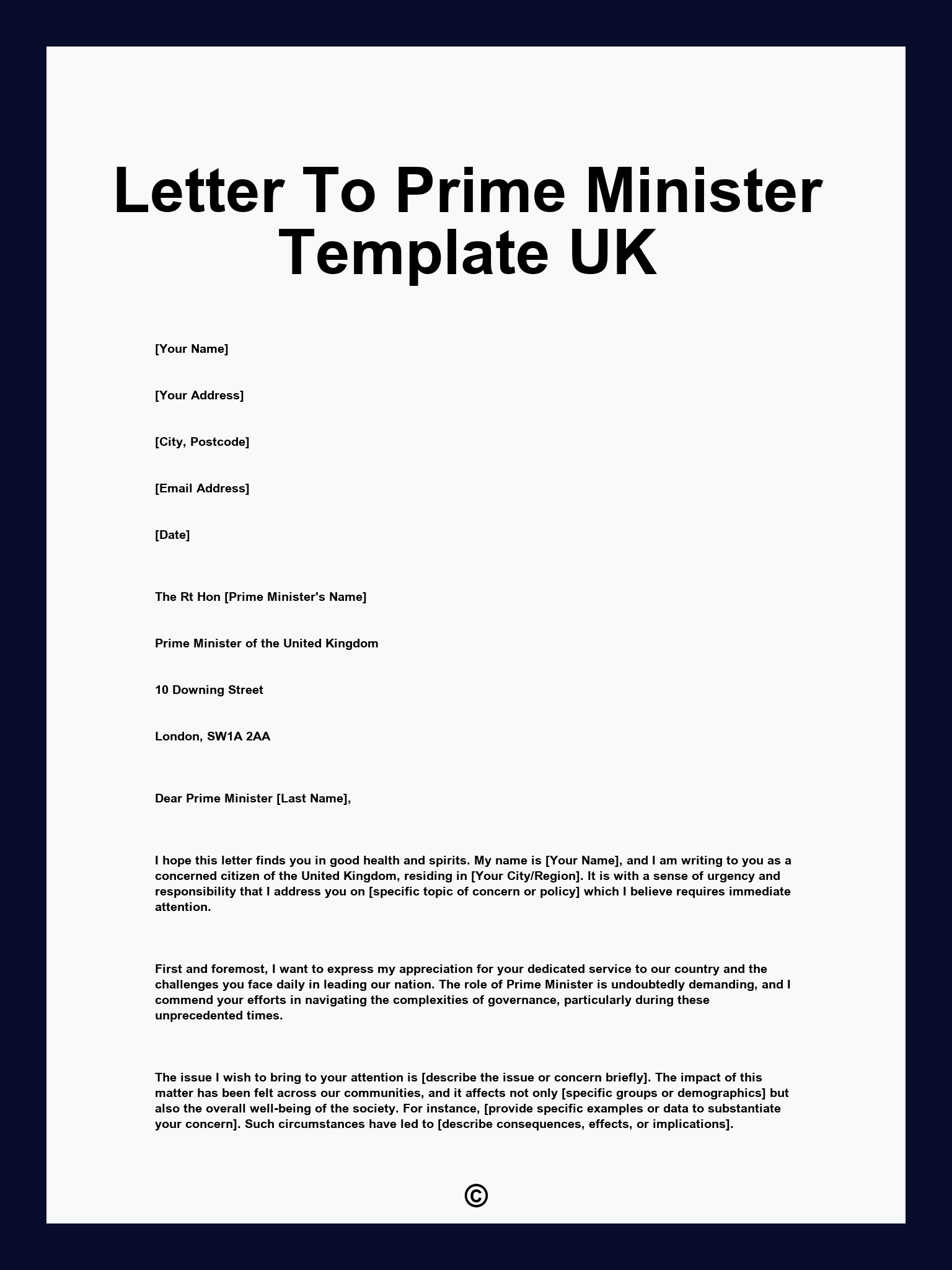 Letter To Prime Minister Template UK