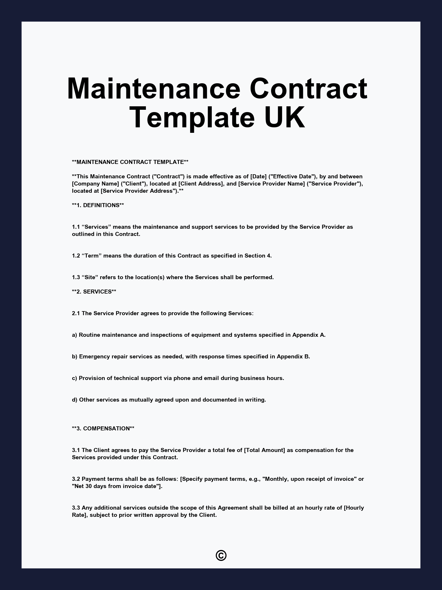 Maintenance Contract Template UK