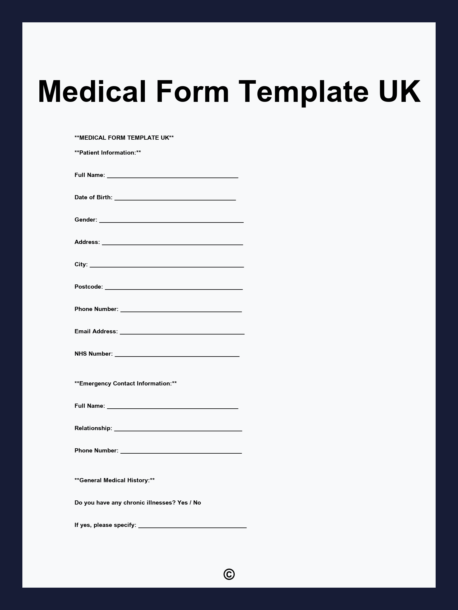 Medical Form Template UK